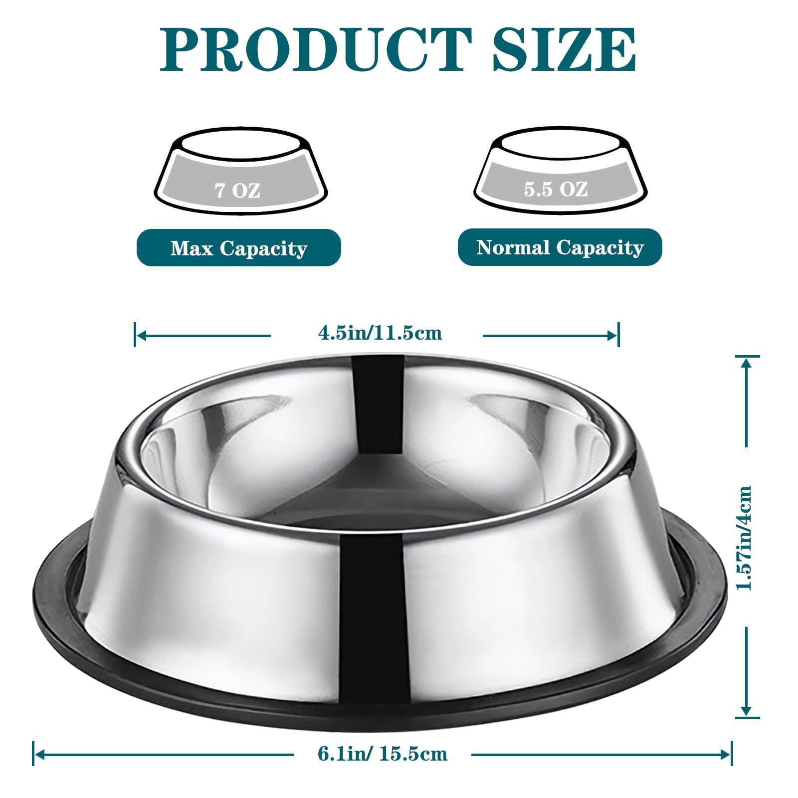 3-Pack Stainless Steel Cat Bowls - 4.5 Inch Non-Slip Pet Food & Water Dishes (7oz) for Kittens & Small Dogs - Whisker Fatigue Relief - Perfect for Wet Food, Dry Food & Water - Durable & Easy Clean for Daily Feeding