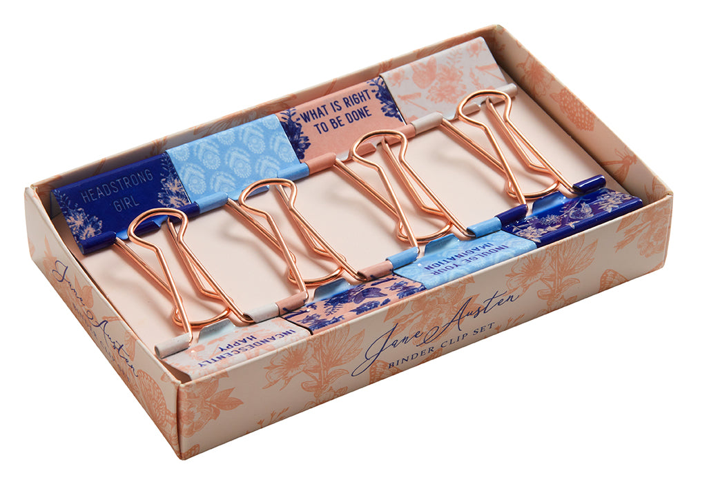 Jane Austen Floral Pattern Binder Clips Set of 8 - Vintage Style Office Supplies for Notebooks, Planners, and Document Organization