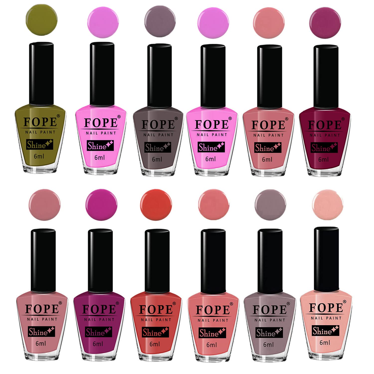 FOPE Enamel Splash Glossy Nail Polish Set of 12 Colors - Quick Drying, Chip Resistant, Long Lasting Nail Paint for Women | Perfect for Manicures, Pedicures, Parties & Daily Wear