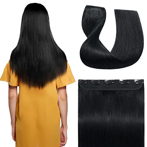 S-noilite Clip in Human Hair Extensions - 20Inch 50g Jet Black Remy Hair - 5 Clips for Full Head Coverage - Volumizing Hair Piece for Women - Perfect for Parties, Weddings & Daily Styling
