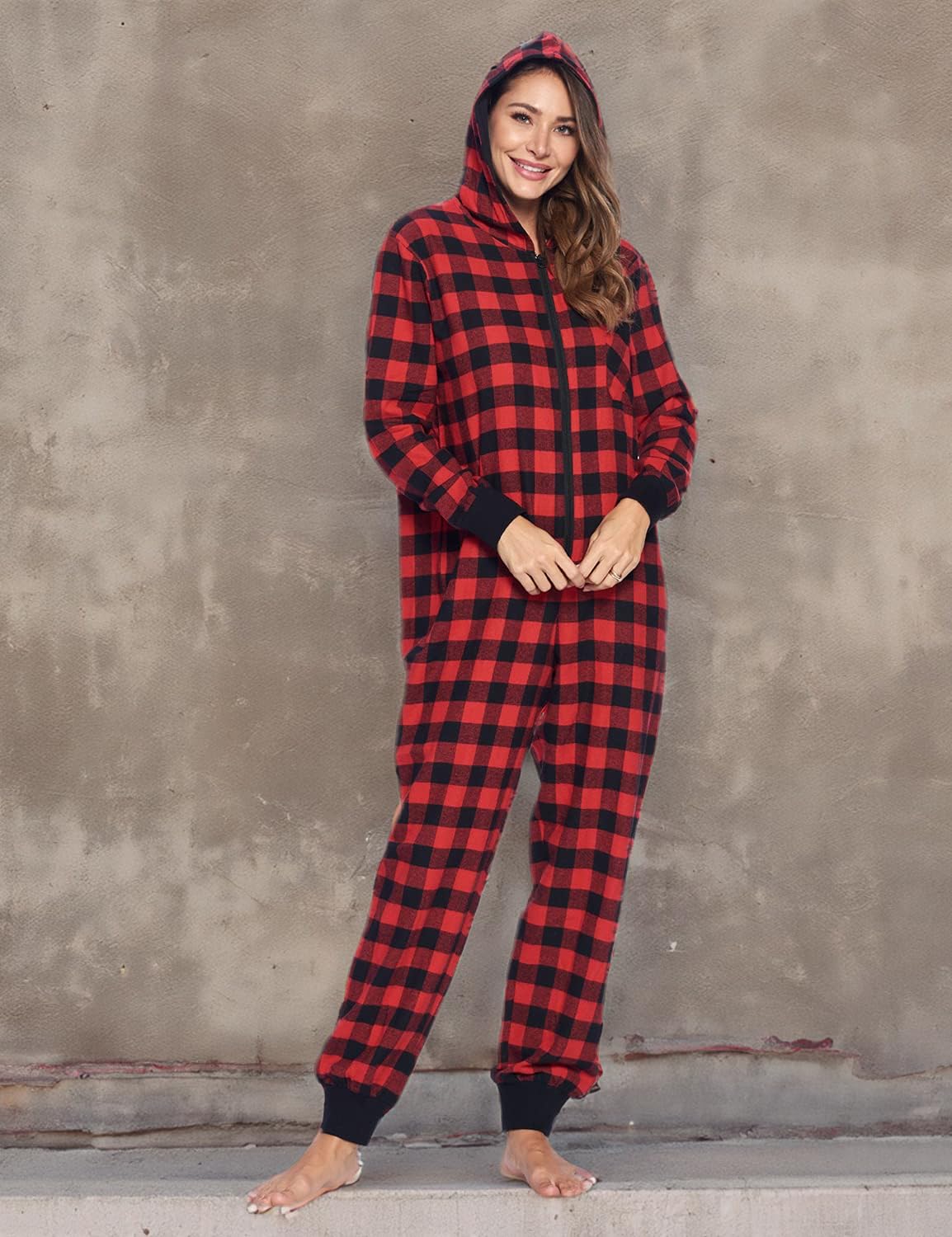 Ashford & Brooks Women's Flannel Hooded One Piece Pajama Union Jumpsuit - Cozy Winter Sleepwear for Women, Soft Fleece Lounge Wear, Warm Hooded Onesie for Home, Christmas & Holiday Comfort