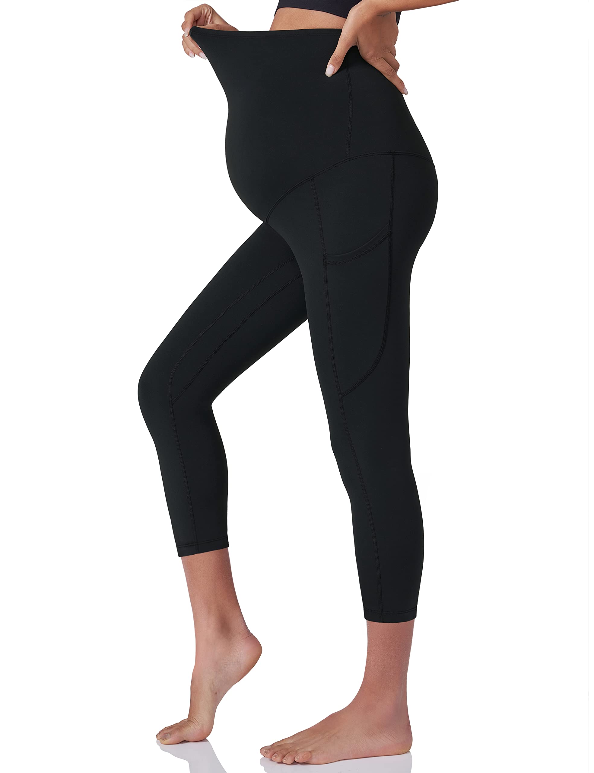 POSHDIVAH Women's Maternity Yoga Pants - Over The Belly Pregnancy Workout Leggings with Pockets - Soft Stretchy Activewear for Gym, Running & Office Wear