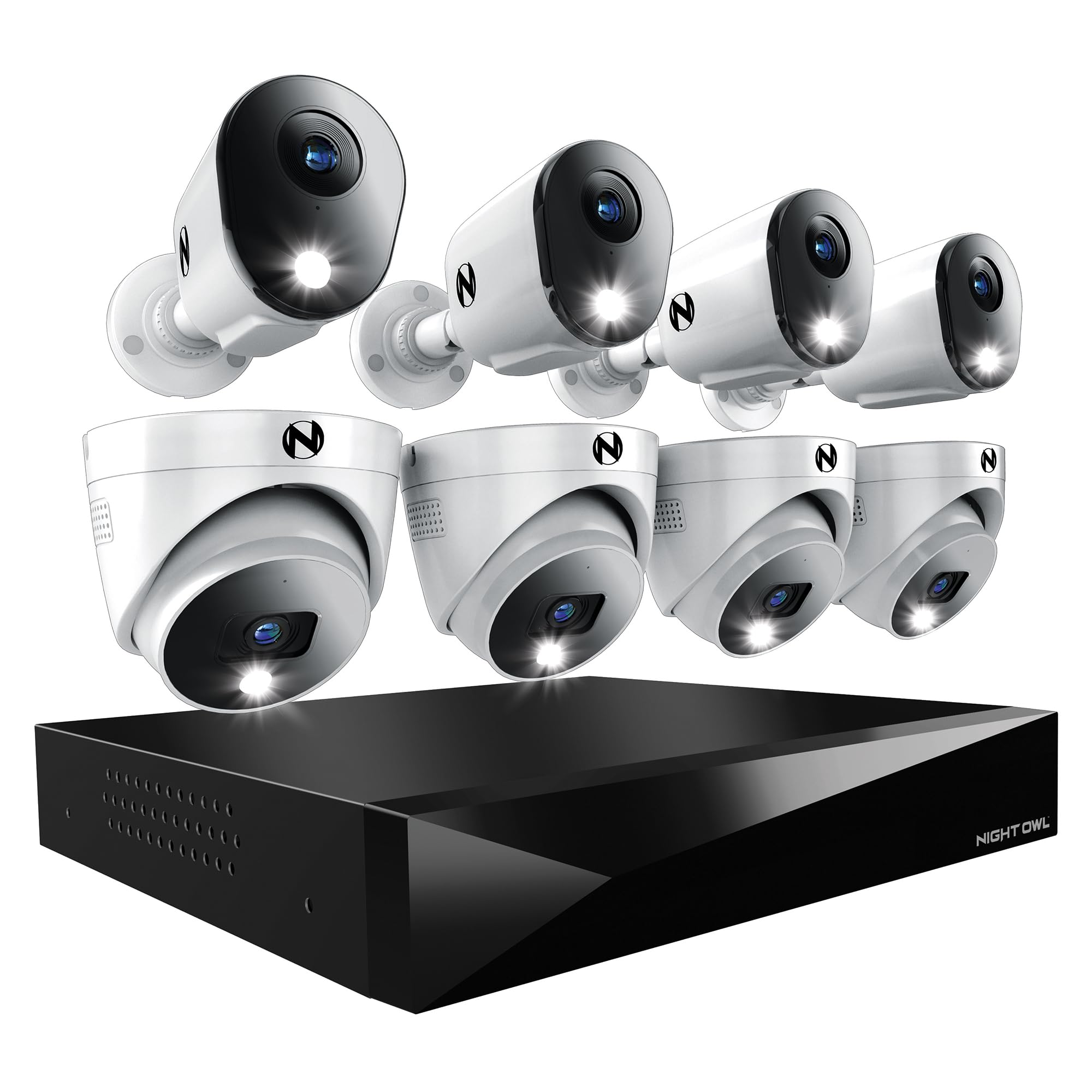 Night Owl 2-Way Audio 12 Channel DVR Security System with 8 Wired 2K HD Cameras (4 Bullet + 4 Dome) & 2TB HDD - Indoor/Outdoor Surveillance for Home & Business Protection - Perfect for 24/7 Monitoring & Crime Deterrence
