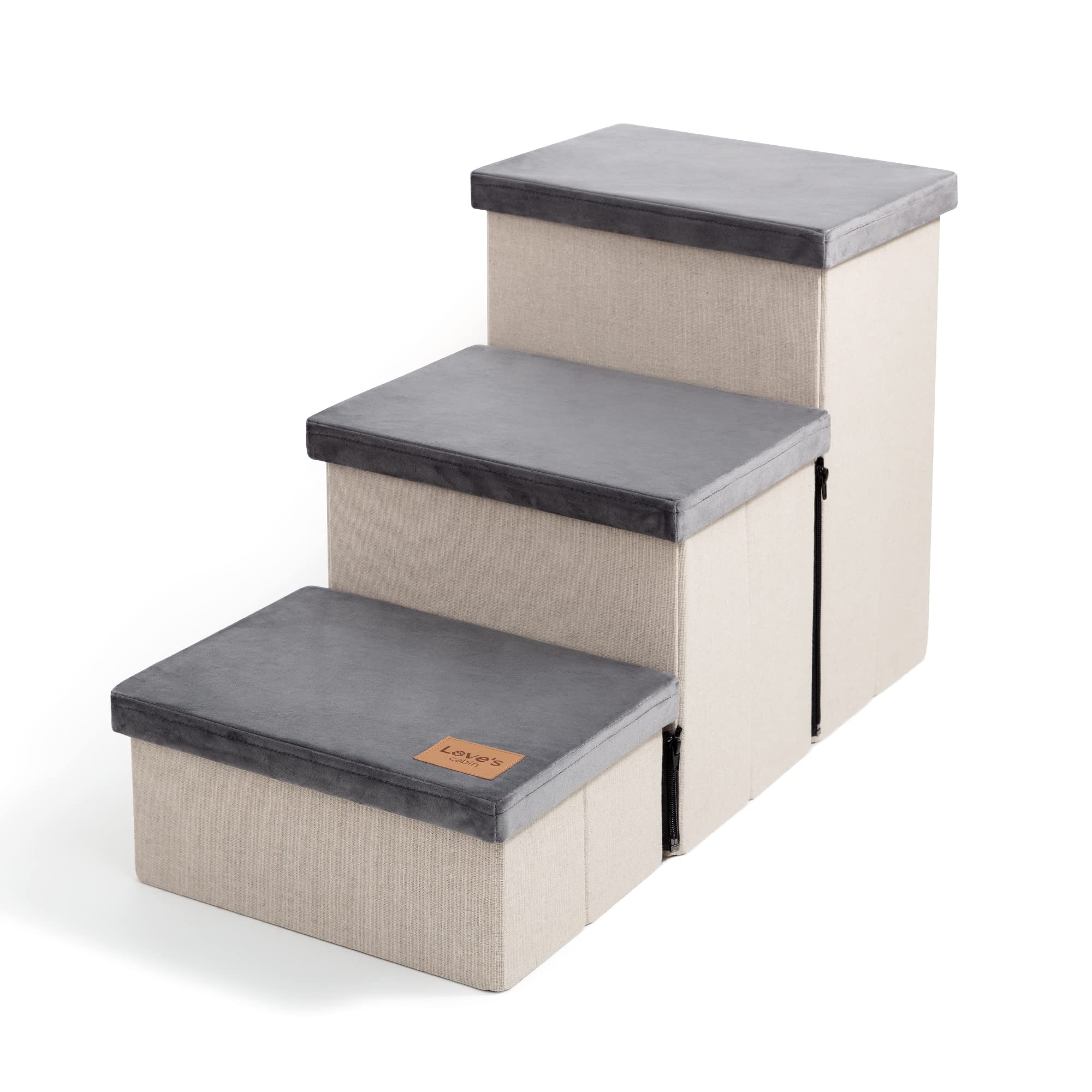 **Foldable Dog Stairs with Storage - Adjustable Pet Steps for Small, Medium & Large Dogs - 3-Step Gray Folding Ramp Supports Up to 200 lbs - Perfect for Beds, Couches & Sofas**