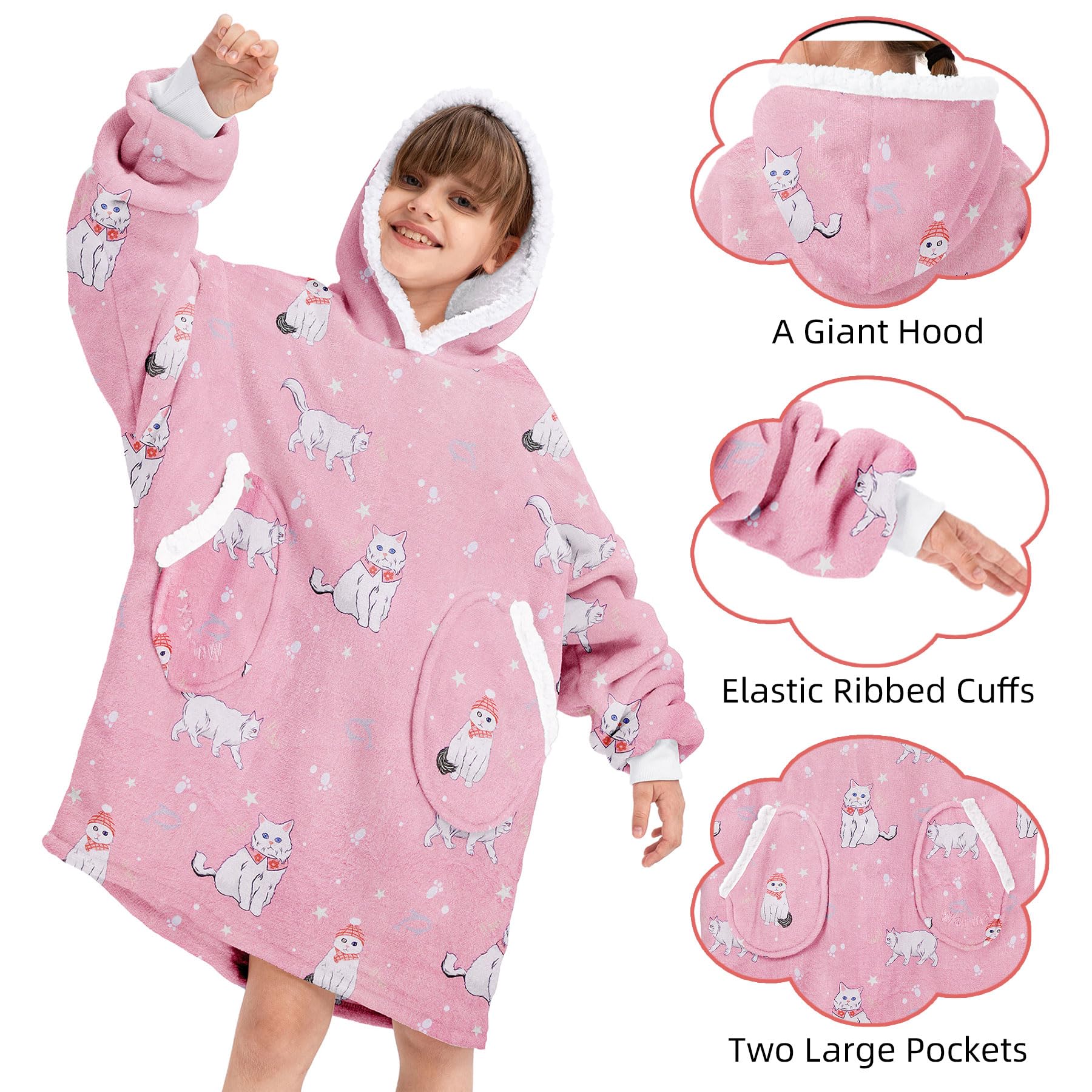 Zando Wearable Blanket Hoodie for Kids & Adults - Oversized Sherpa Fleece Sweatshirt | Cozy Gift for Family Movie Nights & Winter Lounging