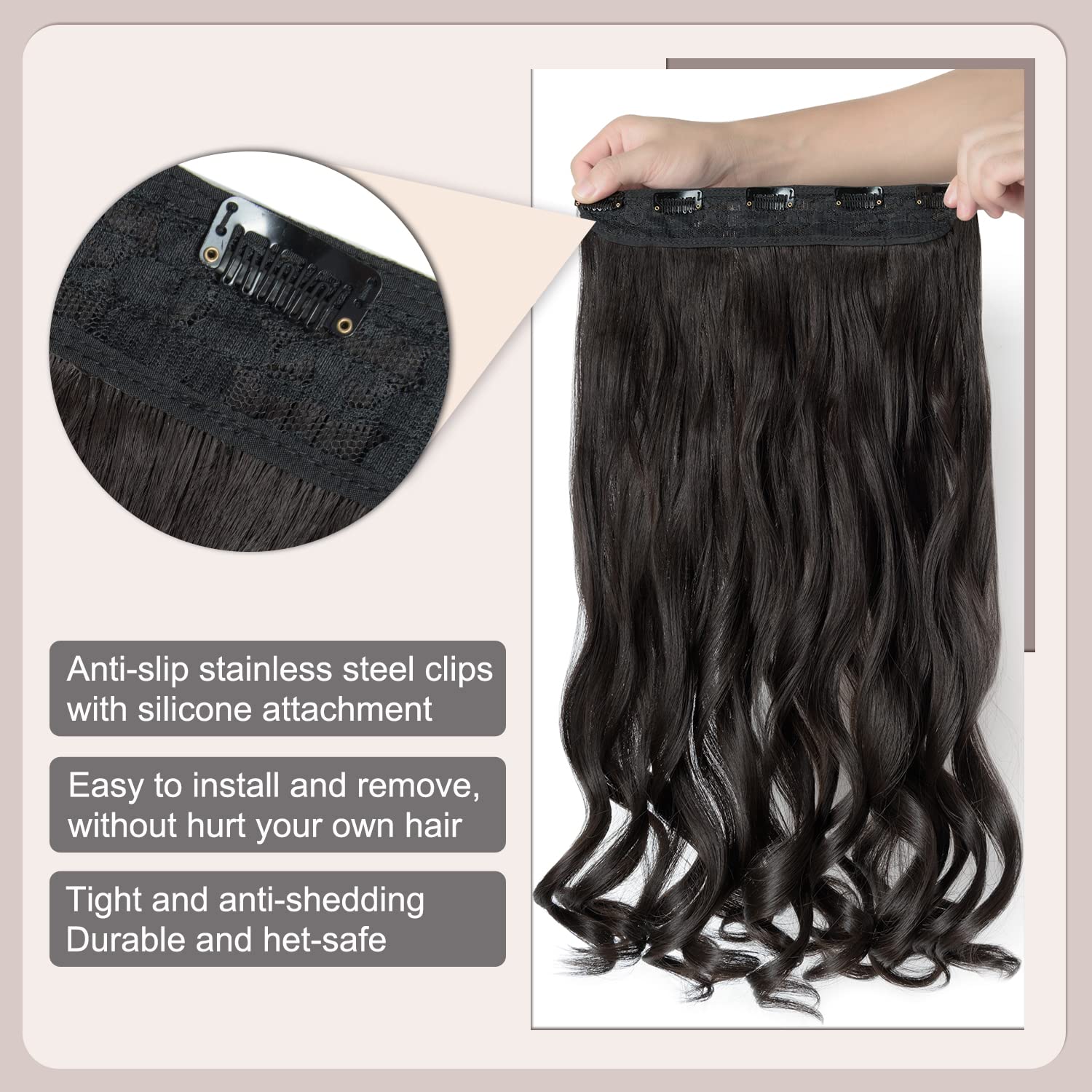 OSEN 5-Piece 24-Inch Curly Wavy Hair Extensions for Women - Clip-in Human Hair Extensions for Instant Length & Volume (Black) - Perfect for Parties, Weddings & Daily Styling
