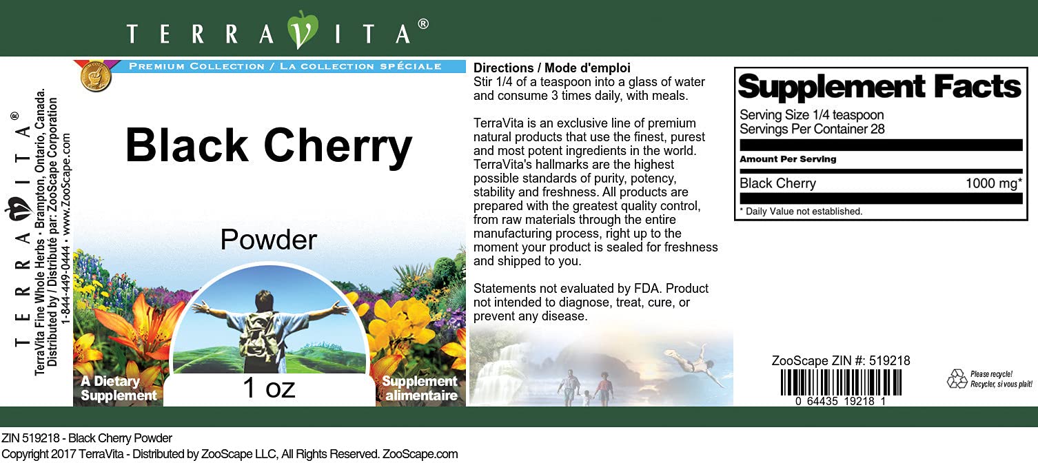 Terravita Organic Black Cherry Powder 1 oz - Antioxidant Rich Superfood for Smoothies, Baking & Wellness Drinks - ZIN: 519218