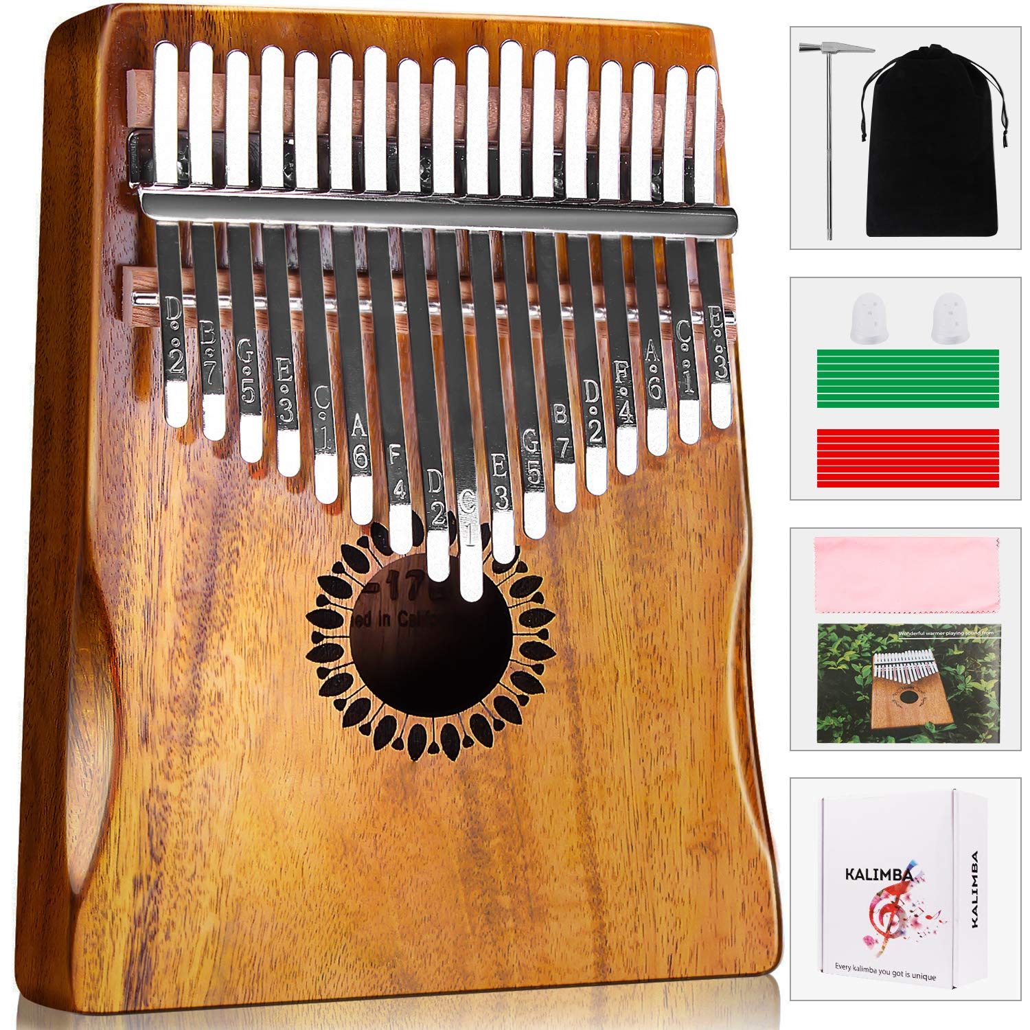 17 Key Kalimba Thumb Piano - Portable Wooden Mbira Finger Instrument for Beginners, Kids & Adults | Perfect for Relaxation, Music Therapy & Gift Giving