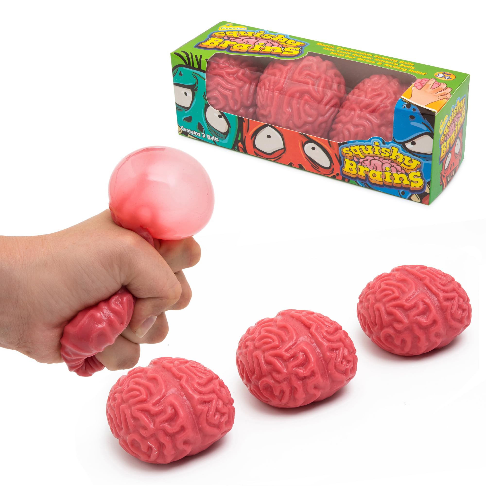 IPIDIPI Squishy Brain Fidget Toys - 3 Pack Stress Relief Sensory Balls for Kids & Adults | Easter Basket Stuffers, Classroom Rewards, Birthday Party Favors | Fun Anxiety Relief & Focus Aid for Office, School, Travel