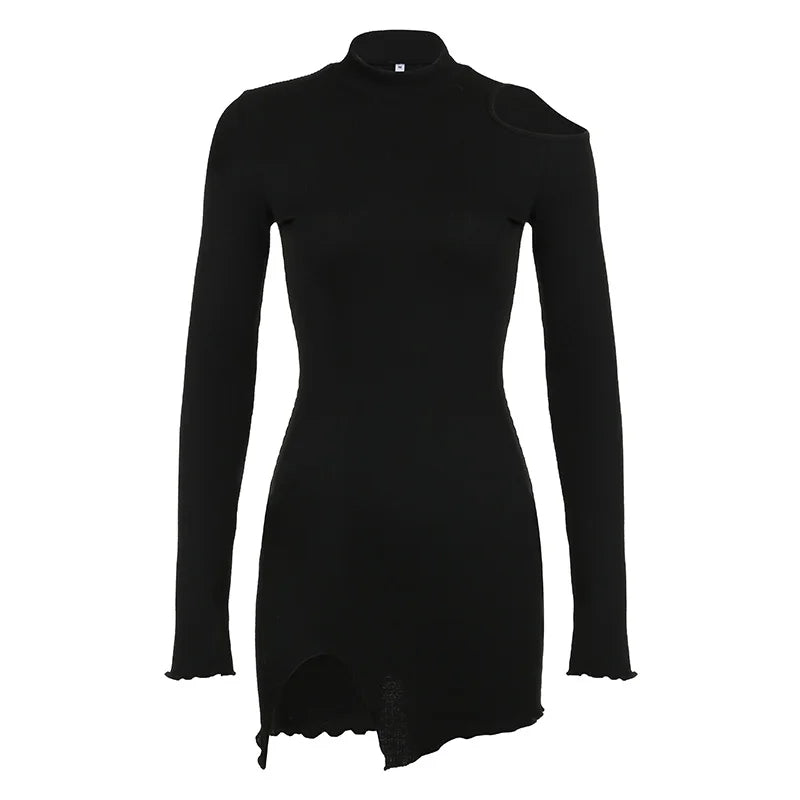Black Bodycon Long Sleeve Spring Dress for Women - Cut Out Stand Collar Fashion Mini Dress with Side Slit | Elegant Party, Clubwear & Date Night Outfits