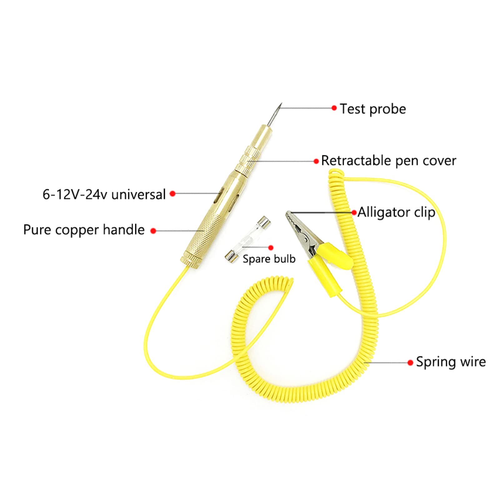 EBTOOLS Automotive Circuit Tester - 6V 12V 24V DC Voltage Test Pen with Light Bulb for Car Electrical System Diagnosis (Yellow) | Perfect for Mechanics, DIY Auto Repair & Vehicle Maintenance