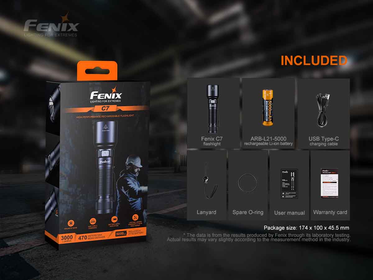 Fenix C7 Rechargeable LED Work Flashlight - 1000 Lumens, IP68 Waterproof, Durable for Construction, Camping, Hiking & Emergency Use
