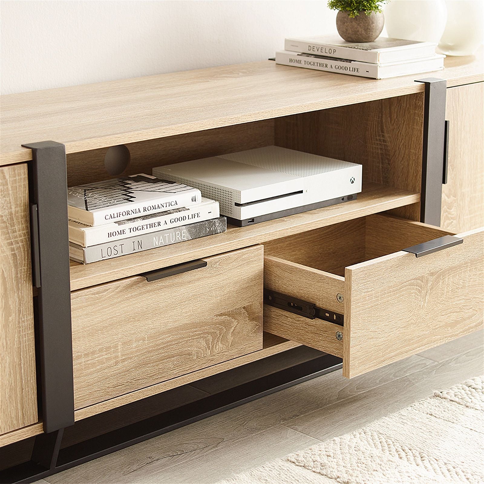 Criterion Oak CAPRI Entertainment Unit - Modern TV Stand & Media Cabinet for Living Room, Bedroom, Home Theater Setup