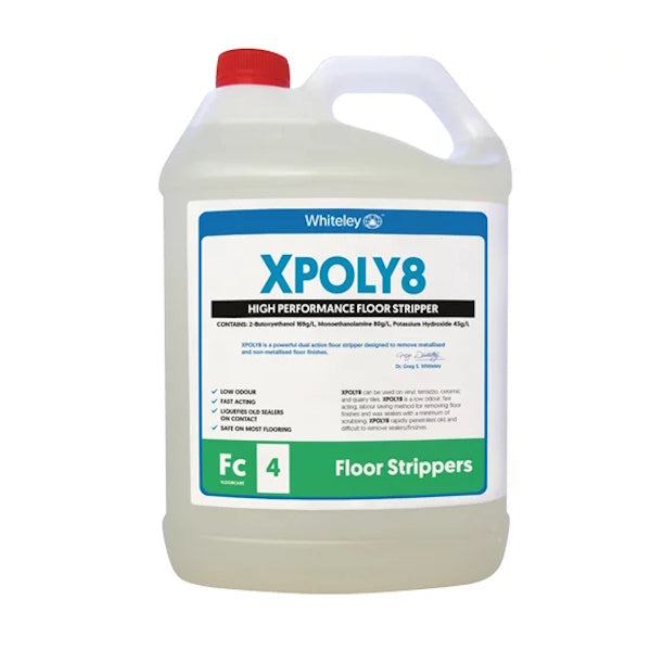 Whiteley Xpoly8 5Lt Powerful Floor Stripper - Heavy Duty Floor Wax Remover for Commercial & Home Use - Perfect for Tile, Vinyl, Wood & Concrete Floors