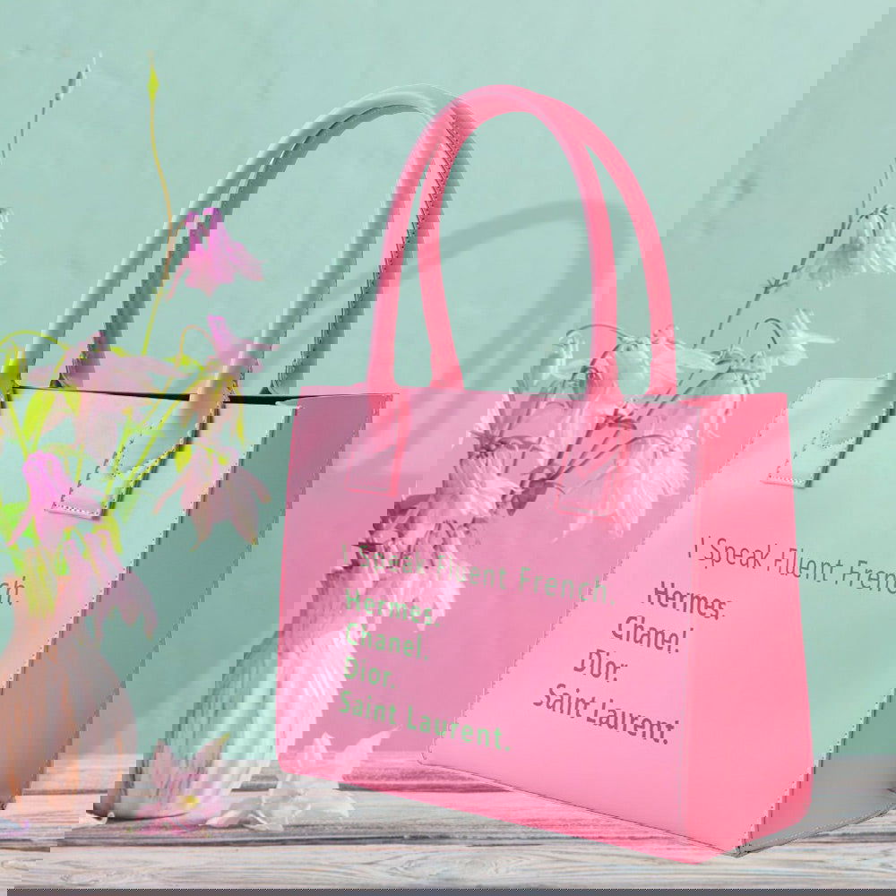 Stylish Pink and Green 'I Speak Fluent French' Tote Bag - Fashionable Shoulder Bag for Women, Perfect for Shopping, Beach & Travel Accessories
