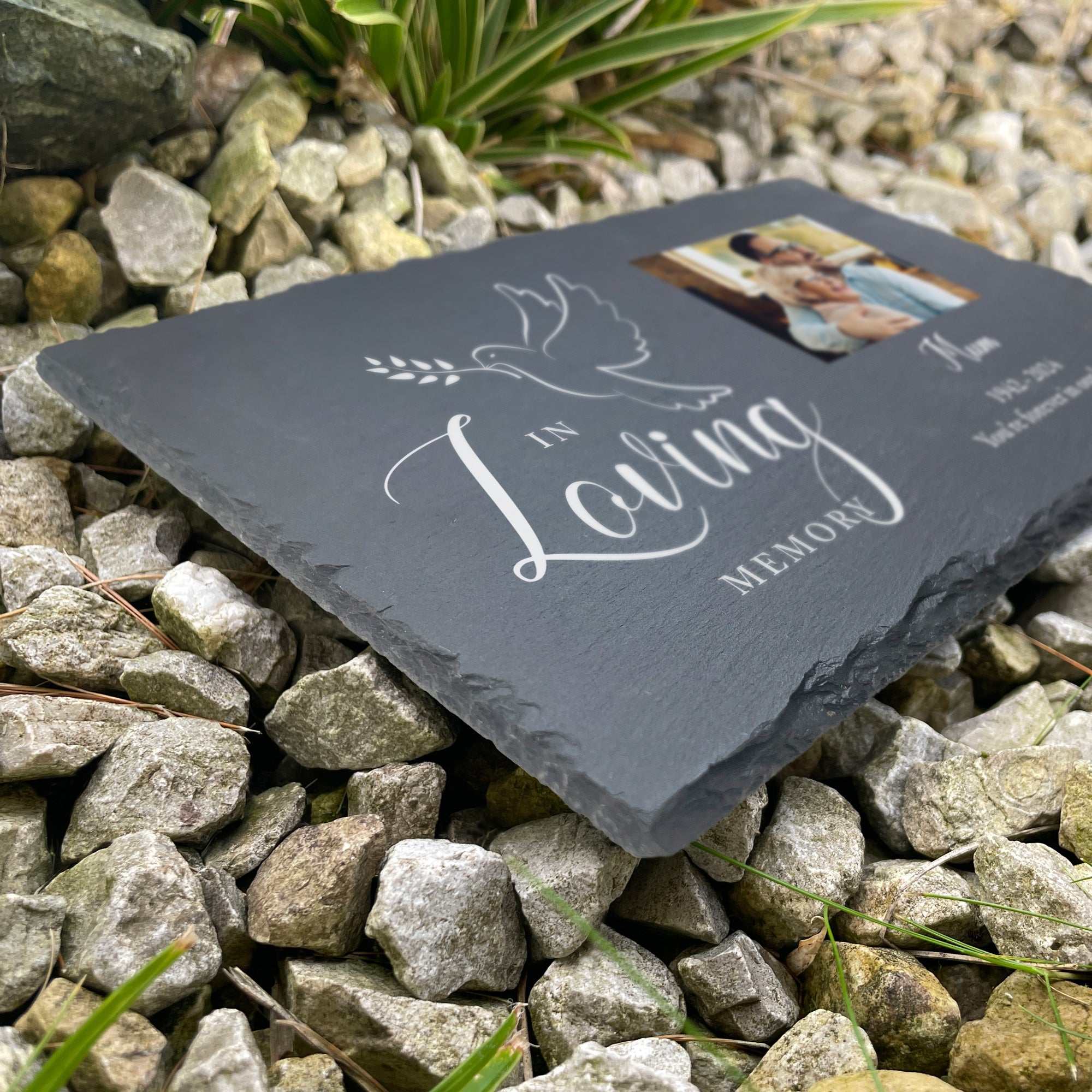 Personalized In Loving Memory Dove Photo Slate Grave Marker - 30x20cm Memorial Plaque for Headstones, Cemeteries & Remembrance Gifts