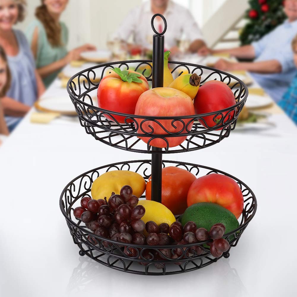 2-Tier Fruit Basket with Handle - Stackable Fruit Holder for Kitchen Storage, Party Serving & Home Decor - Perfect Gift for Housewarming & Holidays