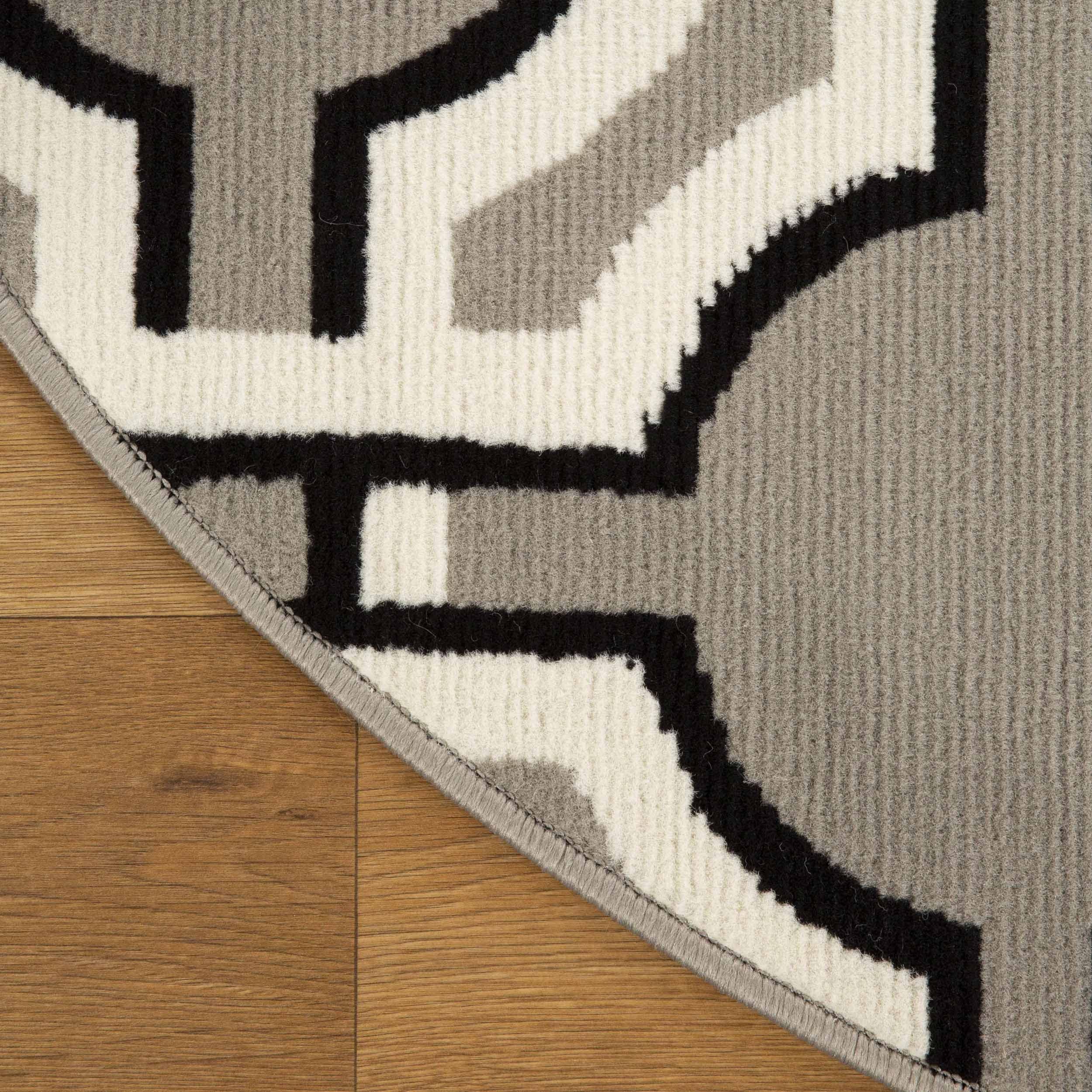 Modern Geometric Art-Deco Trellis Power-Loomed Indoor Area Rug - 5' Round Gray Home Decor for Living Room, Bedroom, Office - Soft Non-Slip Floor Carpet for Comfort & Style