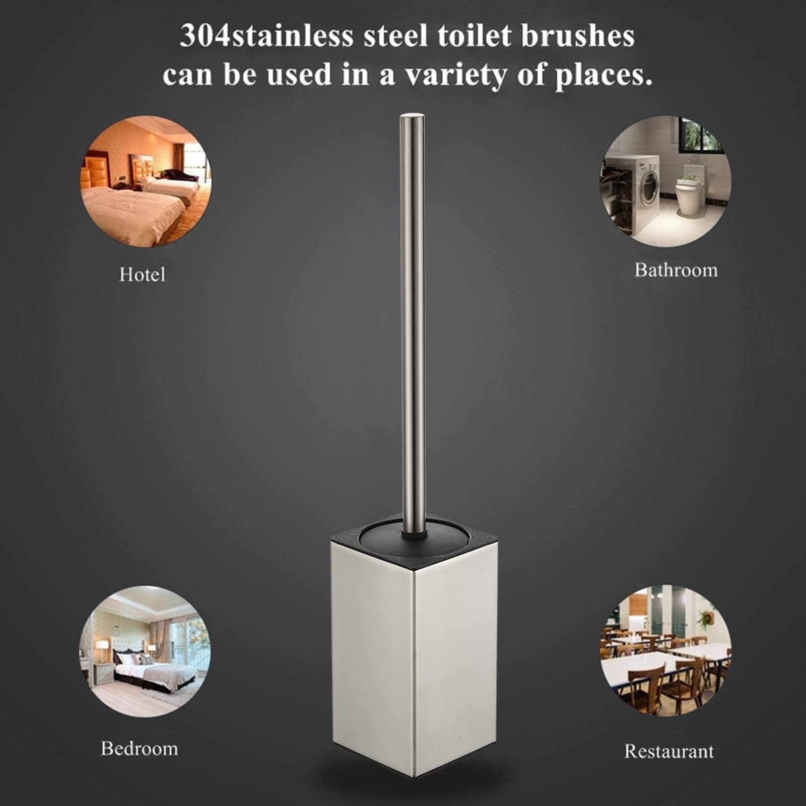 Stainless Steel 304 Toilet Brush Holder - Brushed Nickel Square Toilet Bowl Brush for Bathroom Storage & Organization | Modern Bathroom Cleaning Tool for Home & Office Use