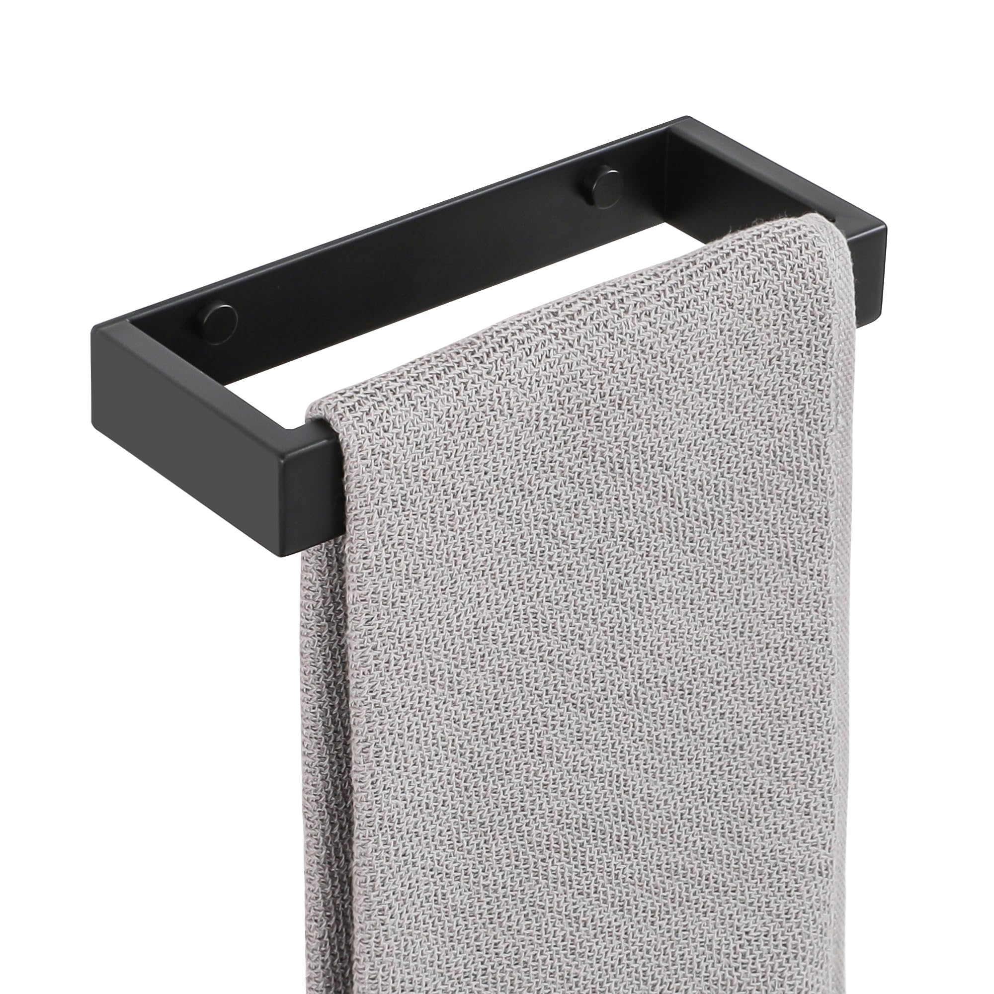 SAYAYO 20CM Stainless Steel Wall Mounted Towel Holder - Self Adhesive & Screw Installation, Black Bathroom Towel Ring (SUS304) for Kitchen, Bathroom & Laundry Room Organization