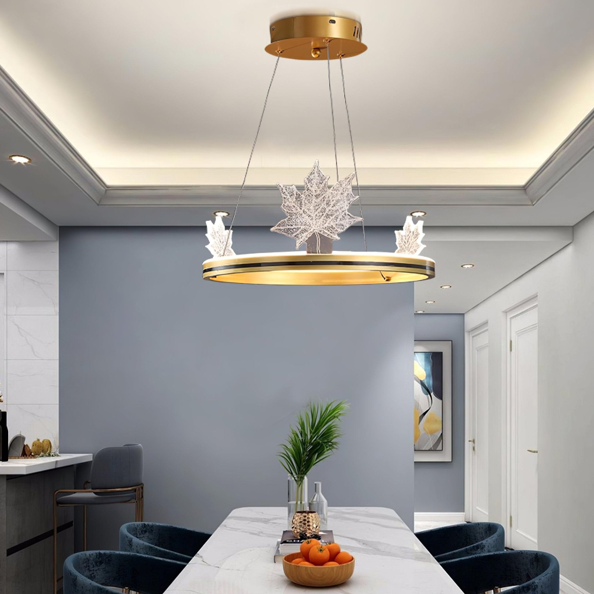 Modern Ion Leaf Chandelier - Elegant Crystal Ceiling Light Fixture for Dining Room, Living Room & Bedroom Decor