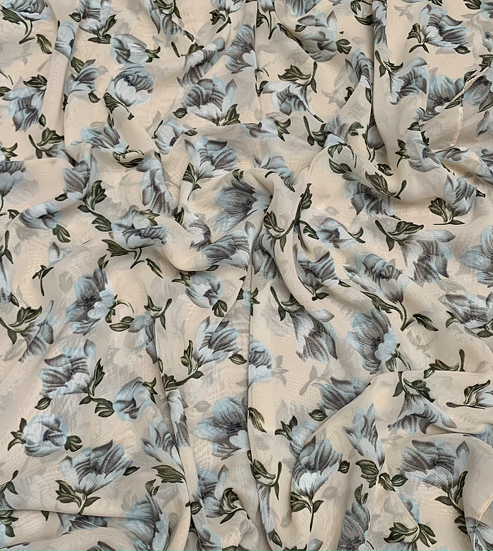 Light Peach Printed Chiffon Fabric - Soft Flowy Material for Dresses, Scarves & Home Decor