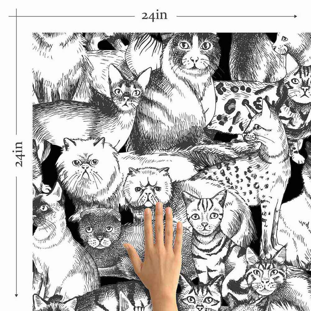Grey Cat Peel and Stick Removable Wallpaper - Self-Adhesive Decorative Wall Covering for Bedroom, Nursery, or Office - Easy to Apply & Remove - Pattern #5596