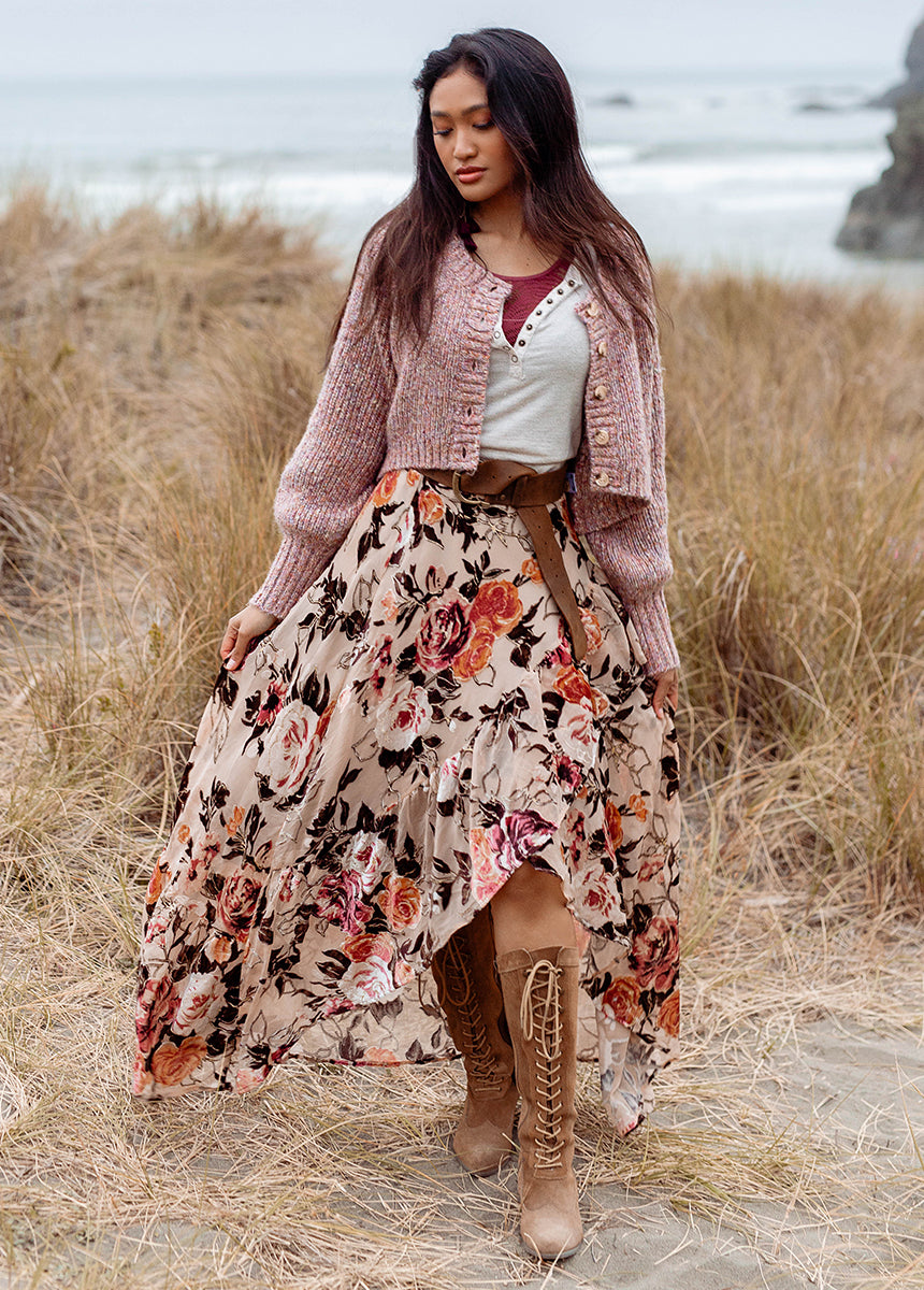 Devina Women's Flowy Midi Skirt in Cream - Elegant A-Line Design for Casual & Office Wear | Perfect for Spring & Summer Outfits
