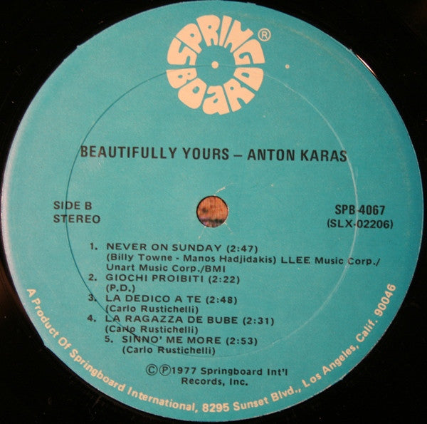 Anton Karas Beautifully Yours Vinyl LP Record (VG+ Condition) – Classic Zither Music for Relaxation & Romantic Evenings