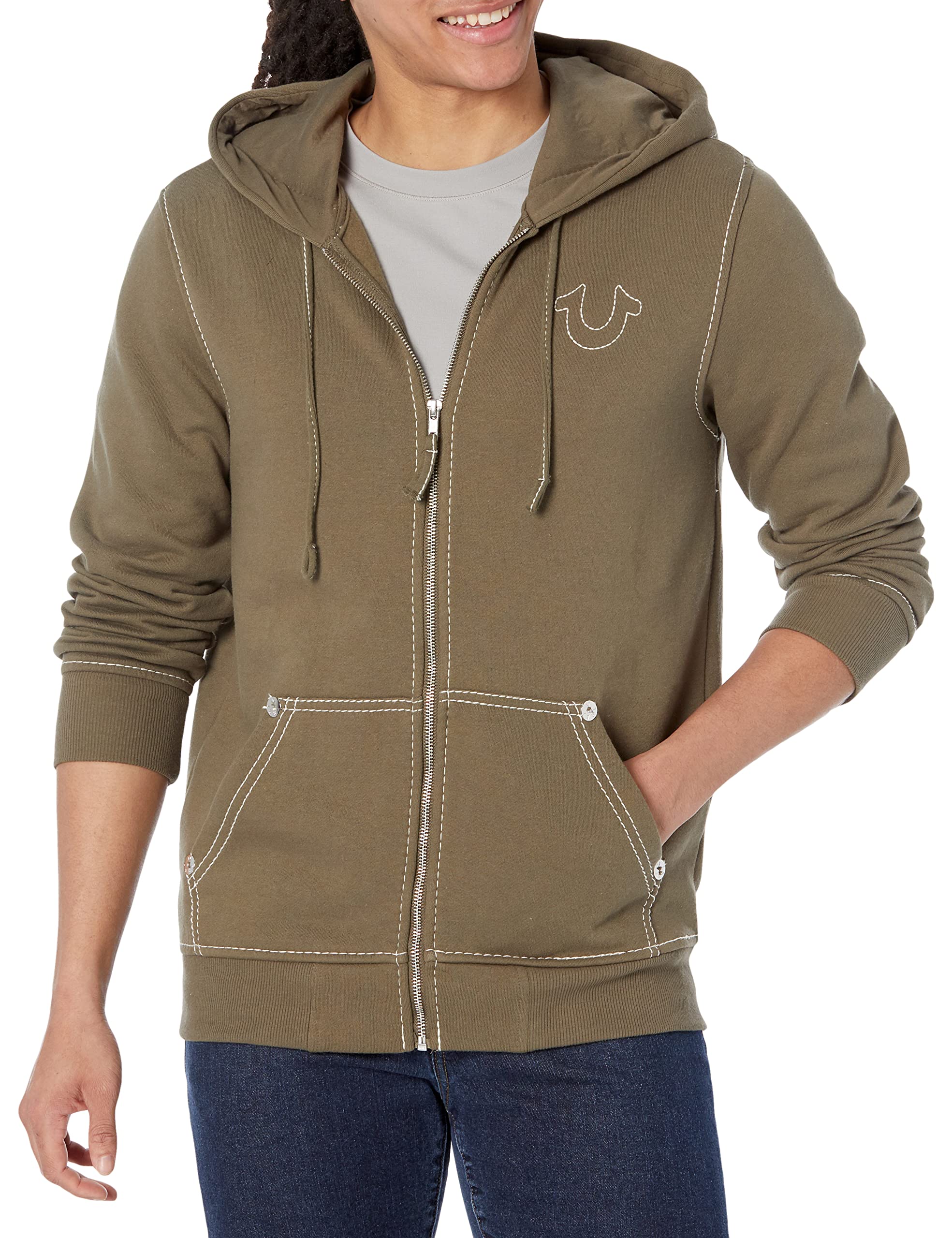 True Religion Men's Big T Zip-Up Hoodie - Stylish & Comfortable Fleece Jacket for Casual Wear, Gym & Outdoor Activities