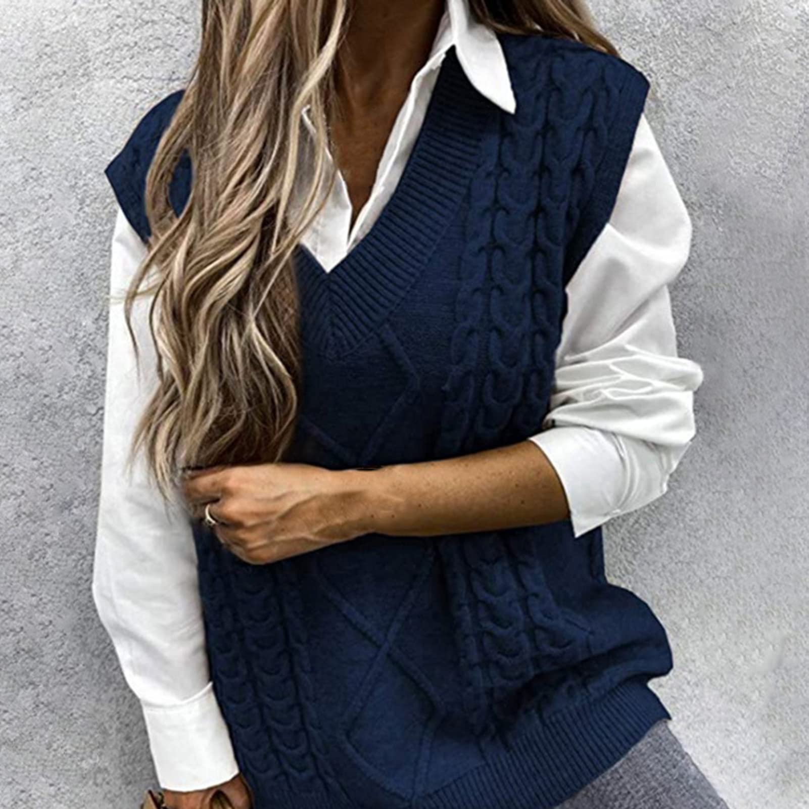 Women's Ribbed Waffle Knit Sweater Vest - Sleeveless Pullover Loose Fit Knitwear Tank Top for Casual Outfits, Layering & Fall Fashion
