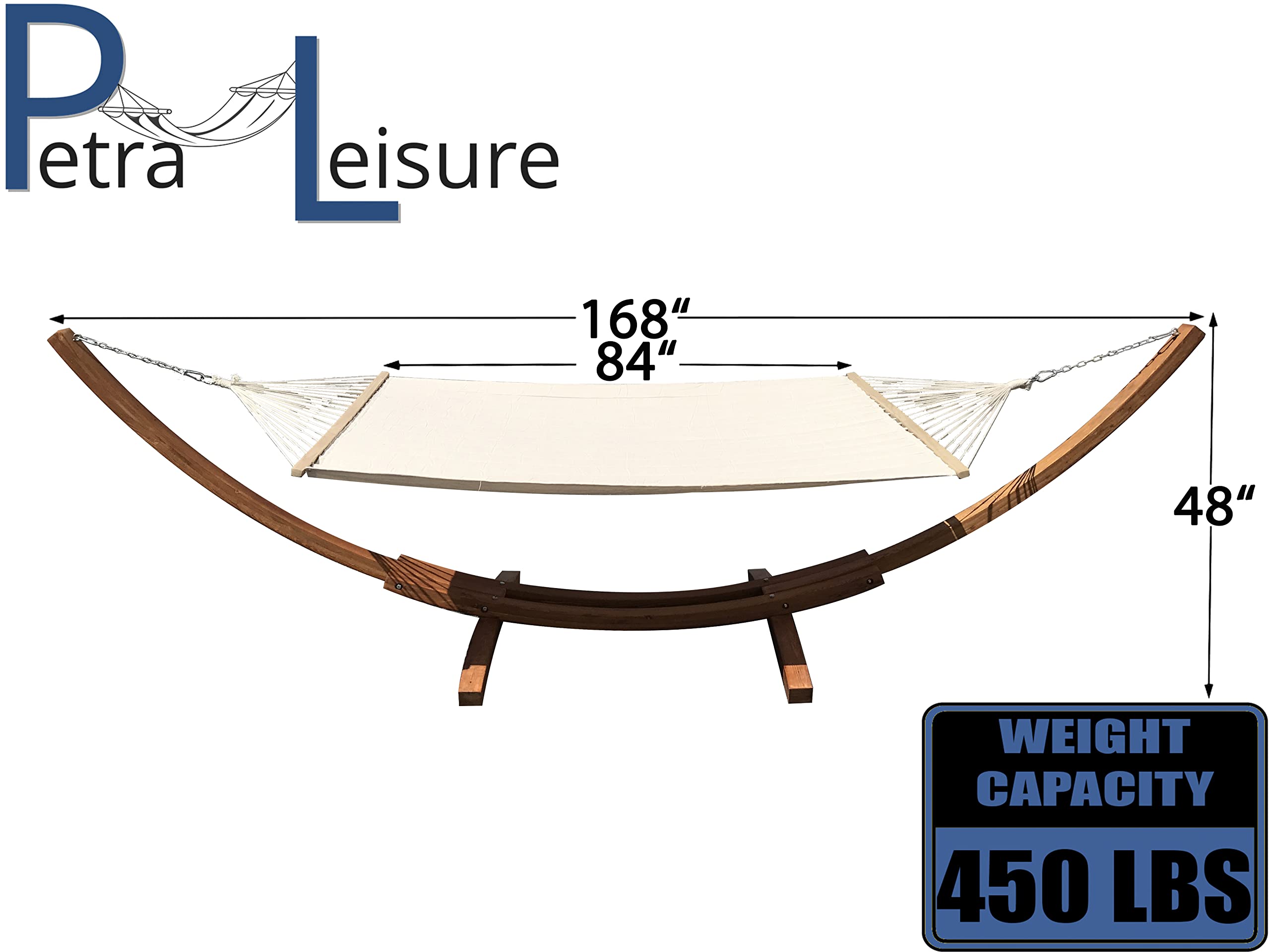 14 Ft. Water Treated Wooden Arc Hammock Stand with Premium Quilted Double Padded Hammock Bed - 2 Person Outdoor Hammock with 450 LB Capacity (Teak Stain/Beige) - Perfect for Backyard, Patio, Garden Relaxation and Camping