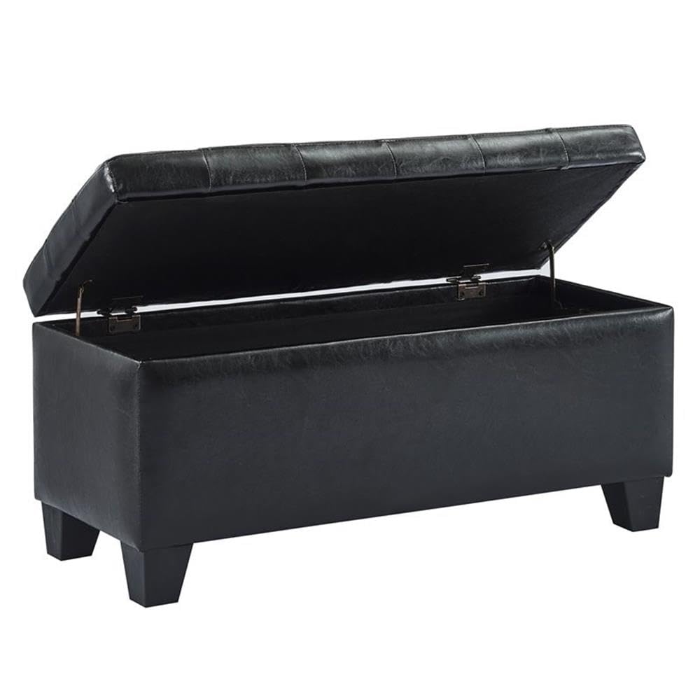 Black Upholstered Storage Ottoman with Lift Top - Modern Footrest Bench for Living Room, Bedroom & Office - Extra Seating & Hidden Storage Space
