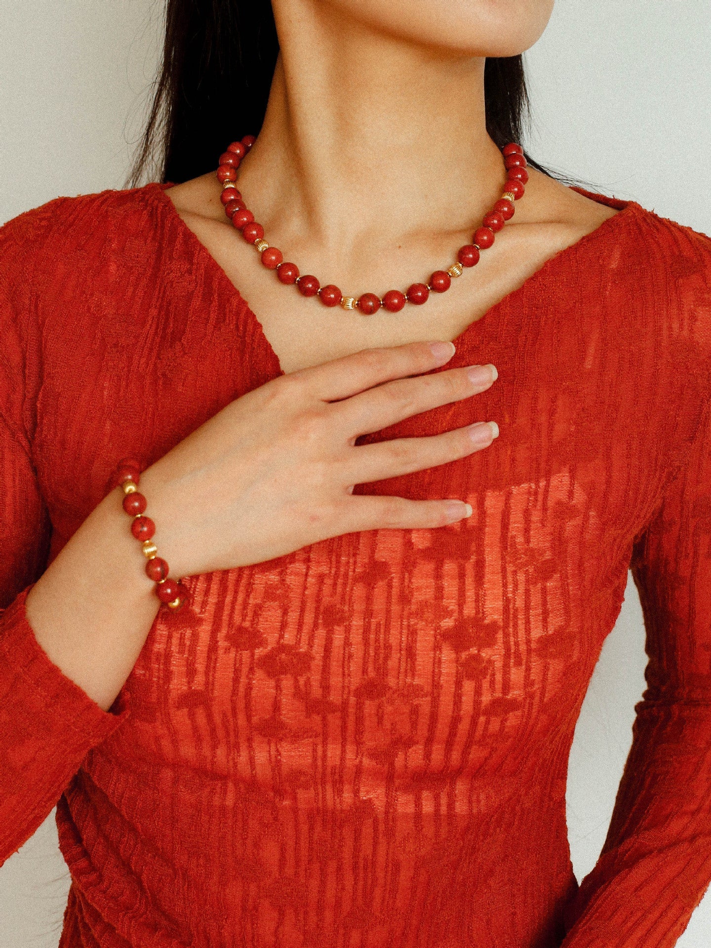 Joyful Red Stone Round Beaded Necklace for Women - Elegant Handmade Jewelry Gift for Birthday, Anniversary & Special Occasions