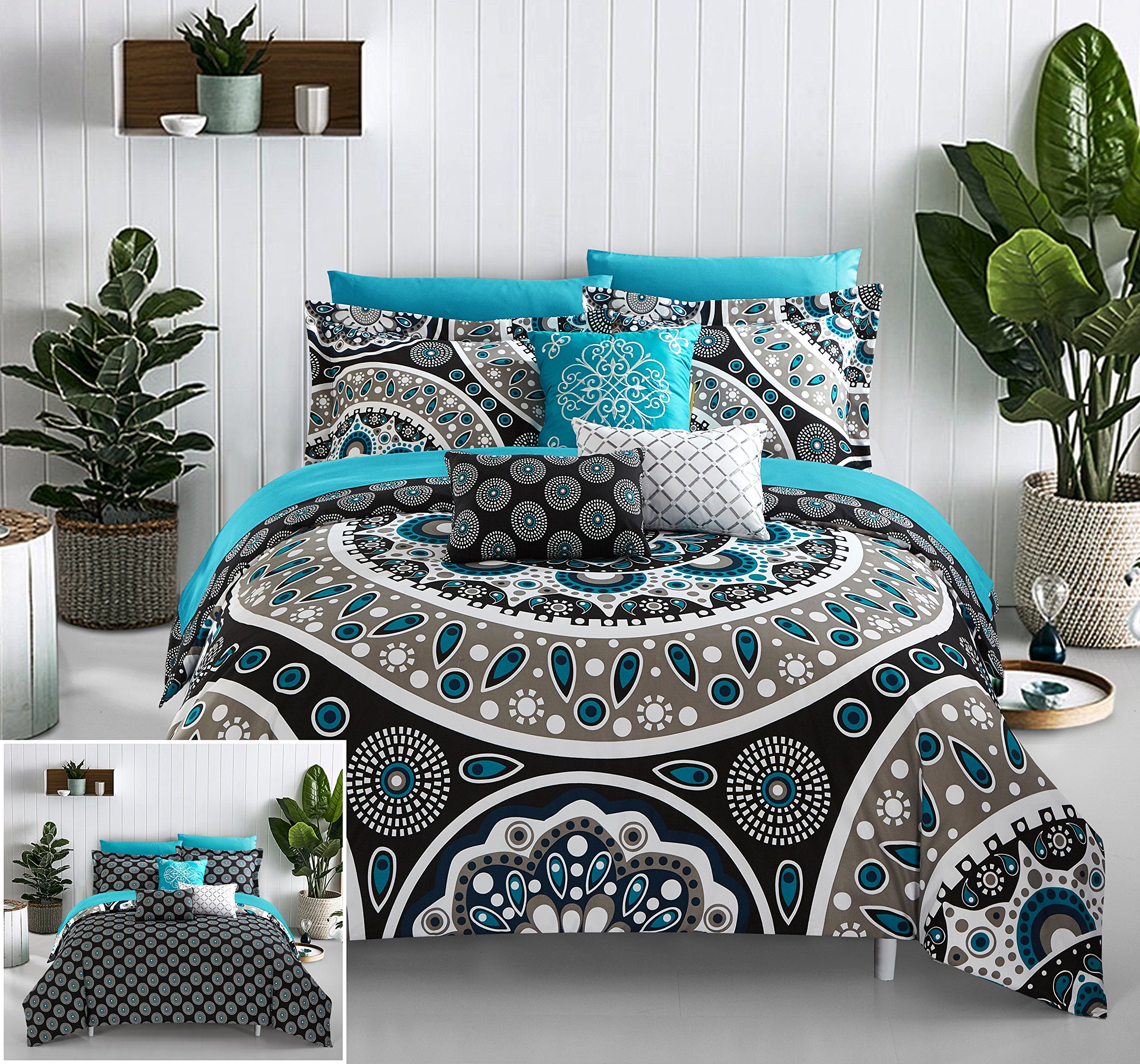 Chic Home Mornington 8-Piece Reversible Comforter Set - Large Paisley & Geometric Print Bedding with Sheet Set & Decorative Pillow Shams, Twin Size Black | Modern Bedroom Decor for Guest Rooms & Master Suites