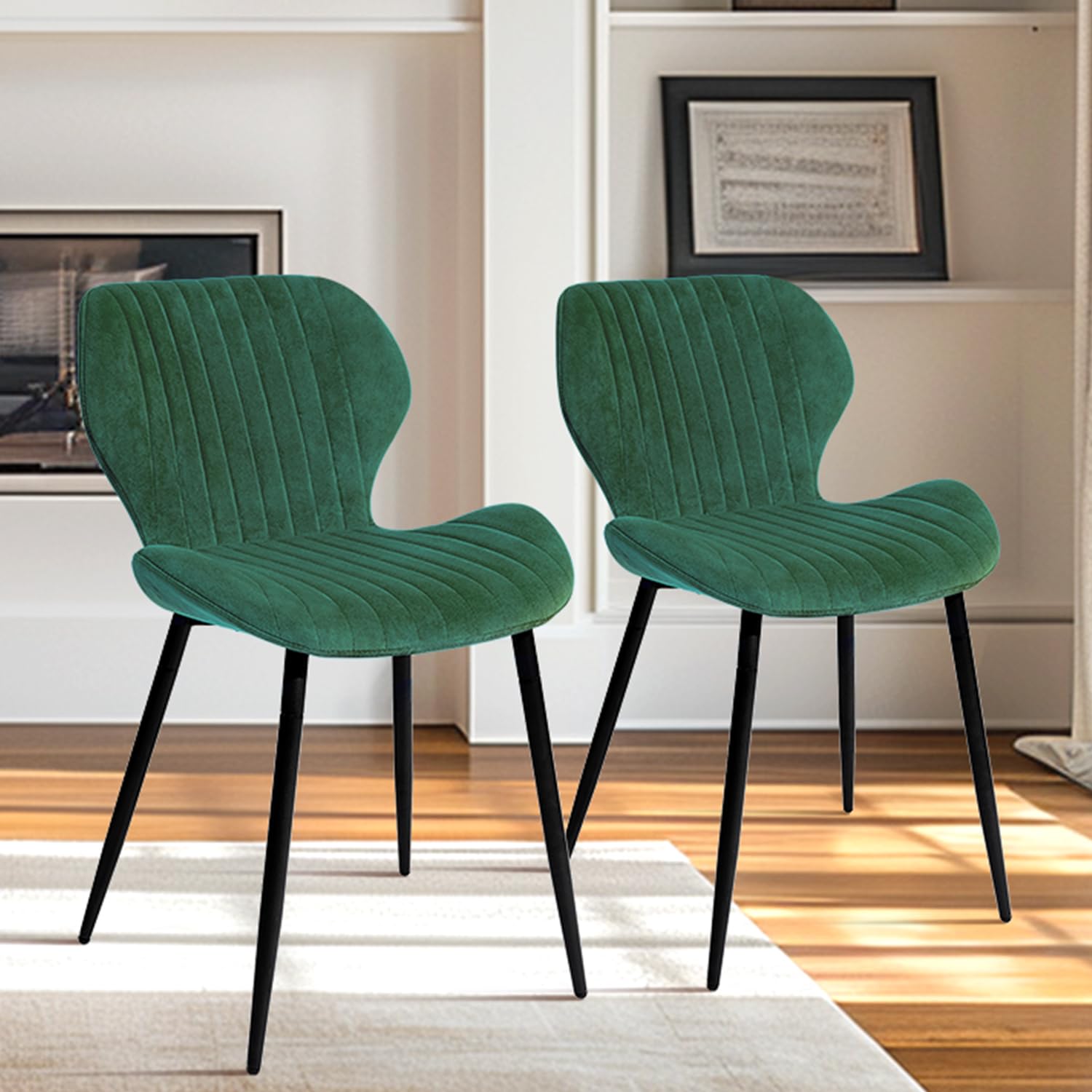 Mid Century Modern Dining Chairs Set of 2 - Upholstered Green Leisure Chairs with Metal Legs for Kitchen, Living Room & Dining Room | Perfect for Home Decor, Entertaining Guests & Comfortable Seating