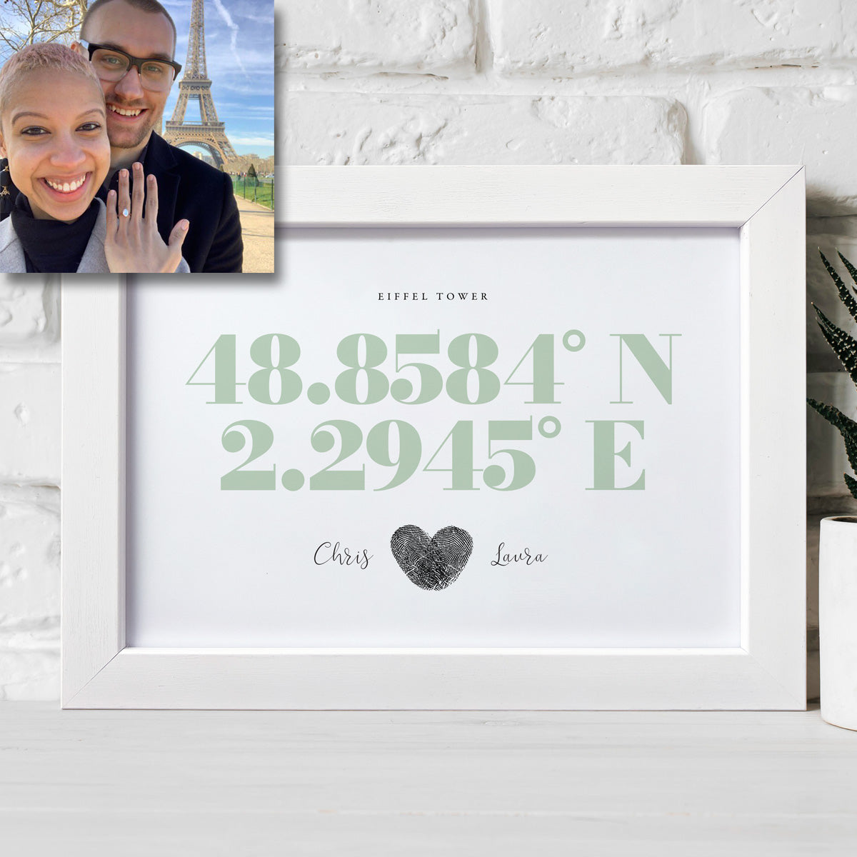 Custom Engraved Pale Green Coordinates Fingerprint Keepsake Frame with Ink Pad - Perfect for Anniversary, Wedding, or Family Gift Idea