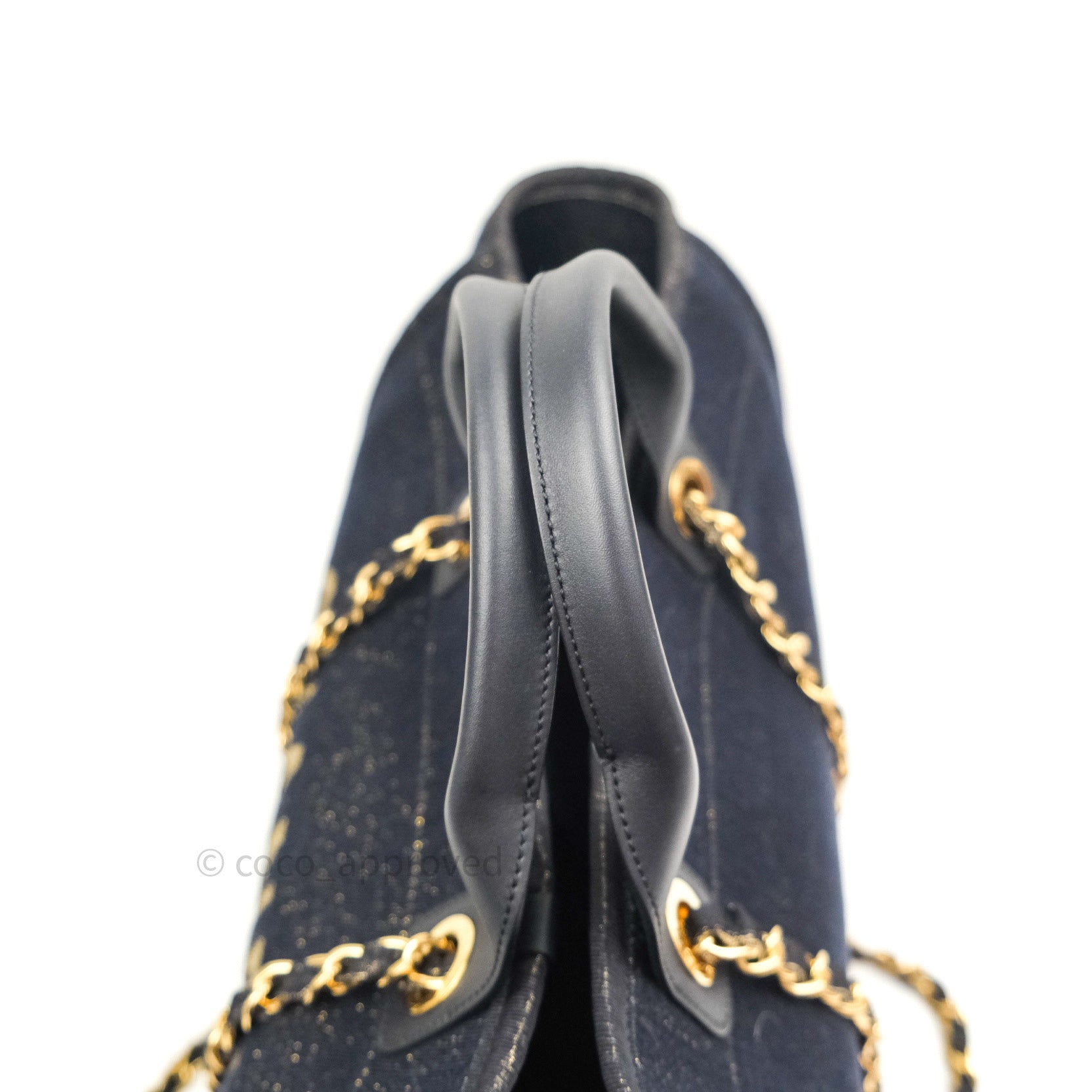Chanel Canvas Large Deauville Tote Bag in Navy with Glittery Gold Logo - Luxury Designer Handbag for Women, Perfect for Travel, Work and Everyday Use