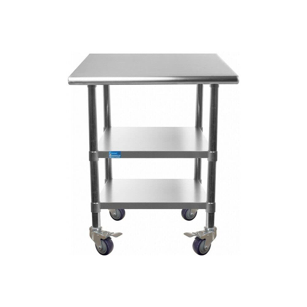 AmGood Stainless Steel Work Table with 2 Adjustable Shelves & Locking Casters | Heavy Duty Metal Utility Table on Wheels 12