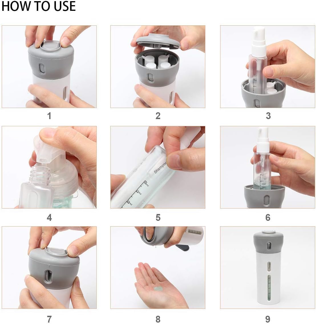 Slyford ABS 4-in-1 Travel Shampoo Lotion Gel Dispenser Set - 4x 40ml Leak-Proof Cosmetic Pump Bottles for Shampoo, Conditioner, Body Wash & Lotion (Multi-Color) - Perfect for Gym, Travel, Camping & Home Bathroom Organization