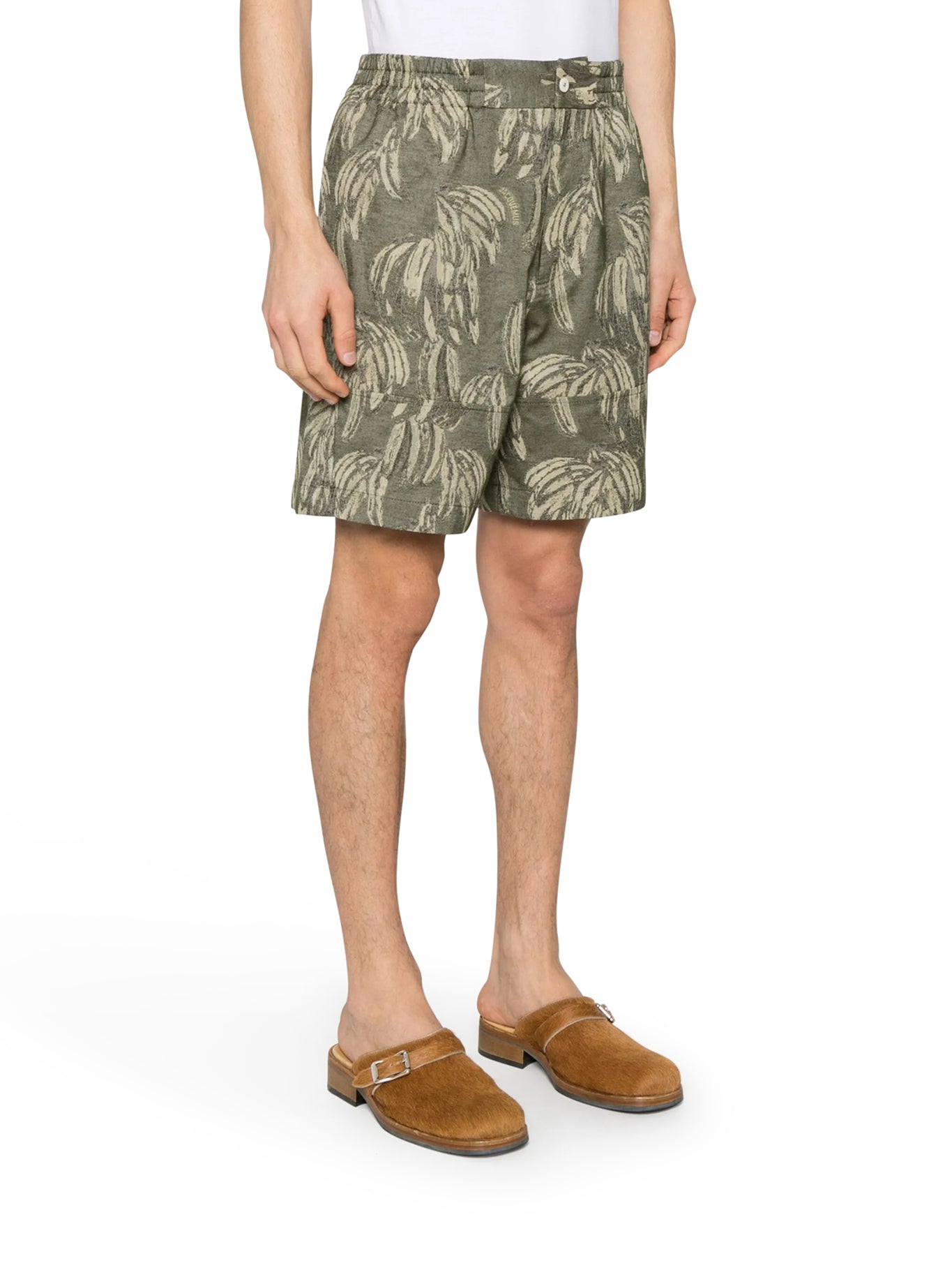 Jacquemus Le Short Aloe - Yellow Orange Cotton Linen Blend High Waist Shorts with Banana Jacquard Logo | Perfect for Summer Vacations, Beach Outings, and Casual Streetwear