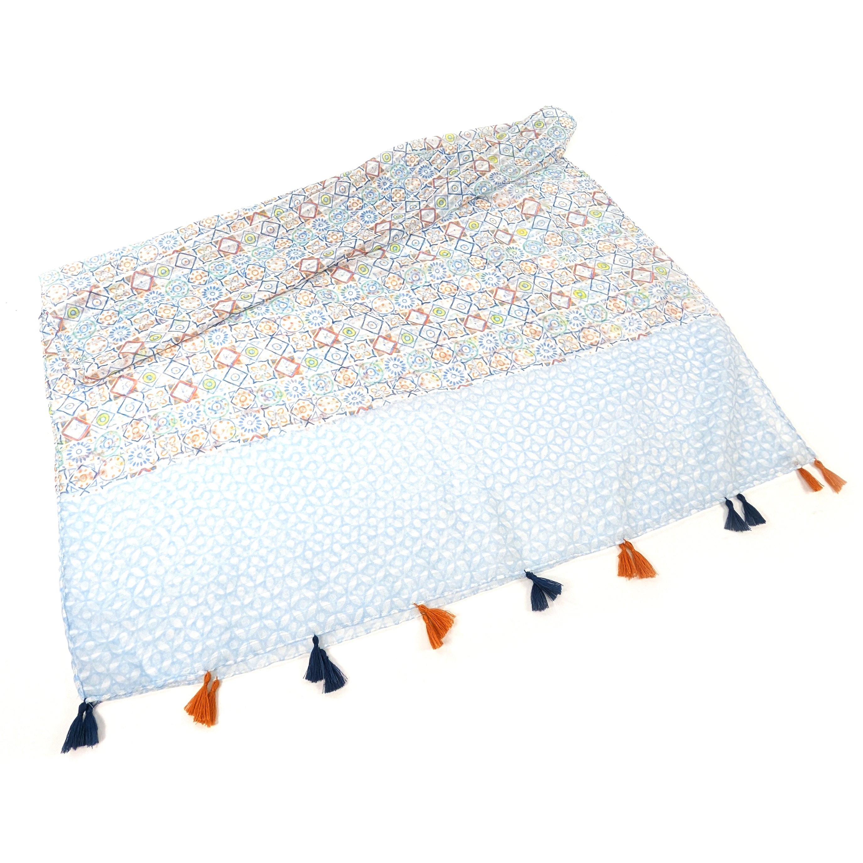 Handmade Mosaic Tiles Scarf - Blue Bohemian Style (80x180cm) for Women | Perfect for Beach, Festival, and Casual Outfits
