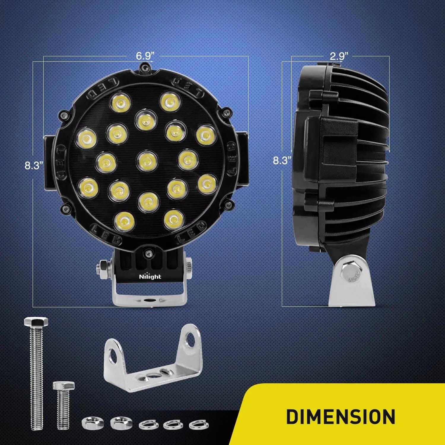 7 Inch 51W Round Black Case Spot LED Work Light - 2 Pack - High Brightness Waterproof Workshop Lighting for Garage, Construction, Auto Repair & Outdoor Projects
