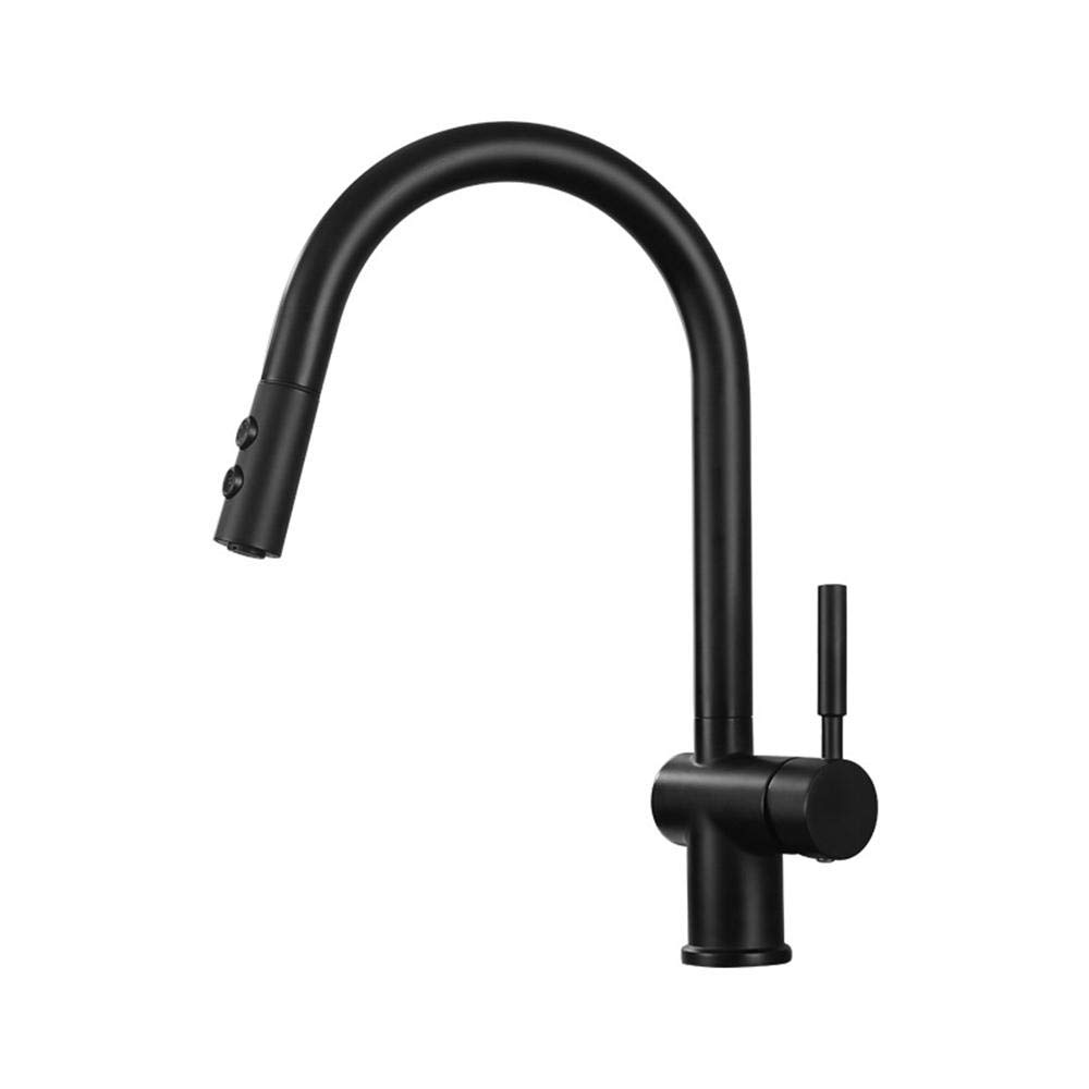 Black Pull Down Kitchen Faucet with Dual Function Sprayer - Brass Telescopic Sink Faucet for Hot & Cold Water - Perfect for Modern Kitchens & Bar Sinks