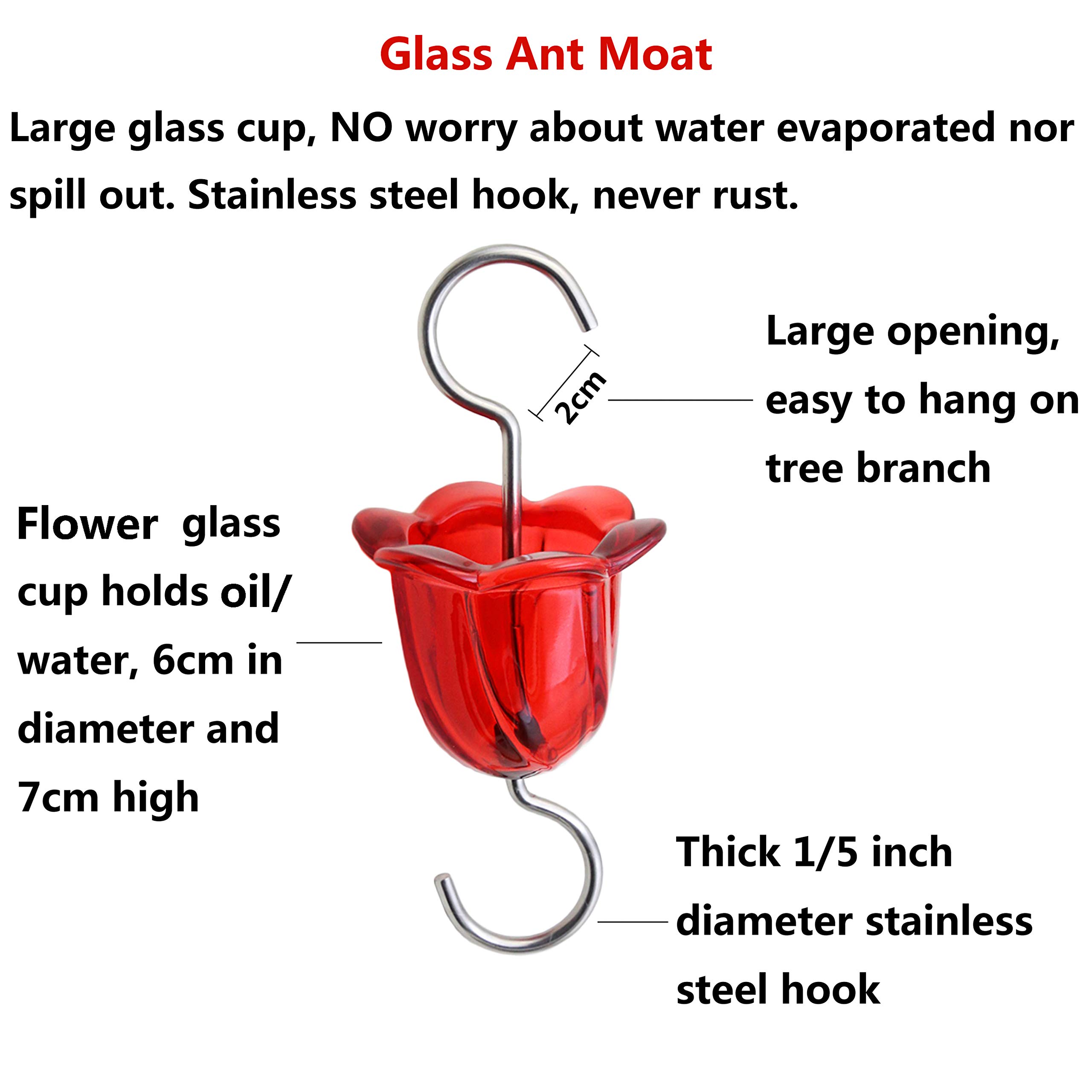 Red Glass Flower-Shaped Hanging Hook for Hummingbird Feeders - Perfect for Garden, Patio, and Outdoor Bird Watching