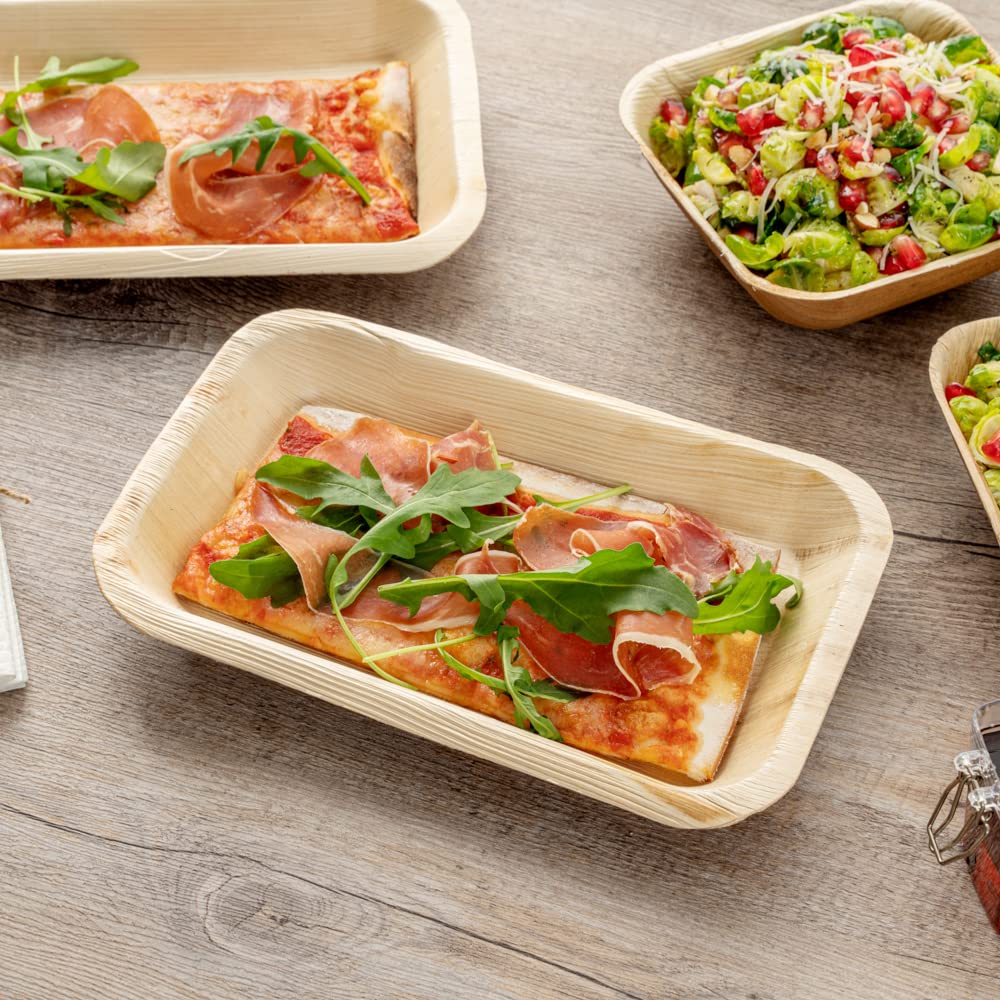 Restaurantware Indo 9.3 x 6.3 Inch Rectangle Palm Leaf Plates - 100 Pack Eco-Friendly, Microwavable & Freezable Areca Palm Leaf Dinner Plates for Hot & Cold Foods | Perfect for Parties, Picnics, Catering & Sustainable Dining