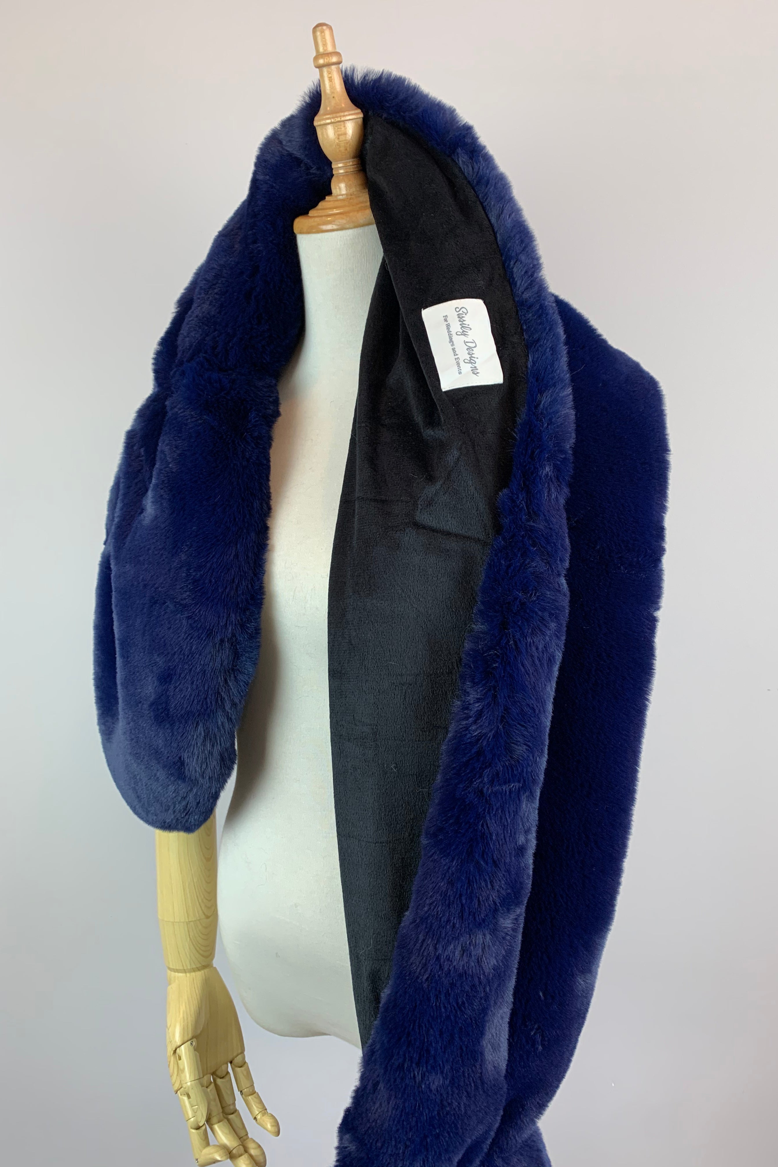 Elegant Navy Blue Faux Fur Wedding Cape for Bride - Audrey Nvy05 | Perfect for Winter Weddings, Bridal Portraits & Formal Events