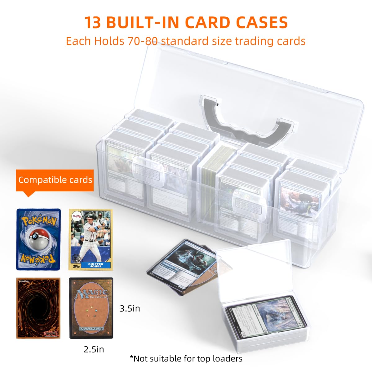 Premium Trading Card Storage Box - 14-Piece Plastic Organizer Set Holds 900+ Sports & Collectible Cards | Durable, Portable Card Holder for Baseball, Pokemon, MTG | Perfect for Collectors, Tournaments & Home Display