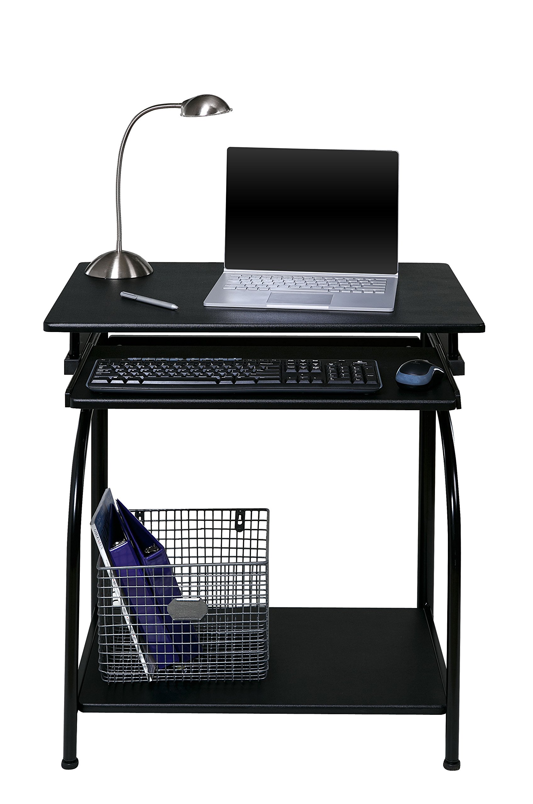 OneSpace Stanton Desk with Pullout Keyboard Tray - Black Computer Desk for Home Office, Gaming & Study - Ergonomic Workstation with Storage Shelf
