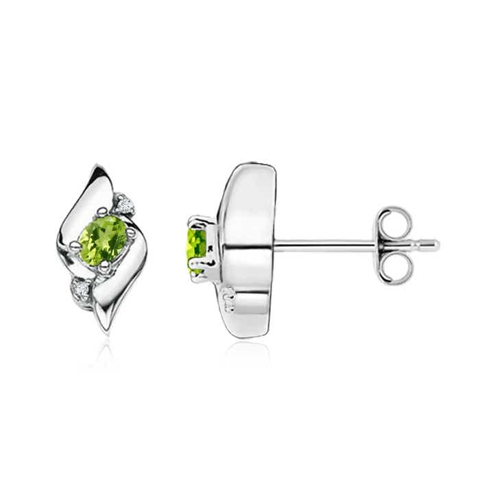Natural Oval Peridot and Diamond Shell Stud Earrings in Silver, 14K Gold & Platinum | August Birthstone Jewelry for Women | Birthday, Engagement, Anniversary & Wedding Gift | Perfect for Everyday Wear & Special Occasions